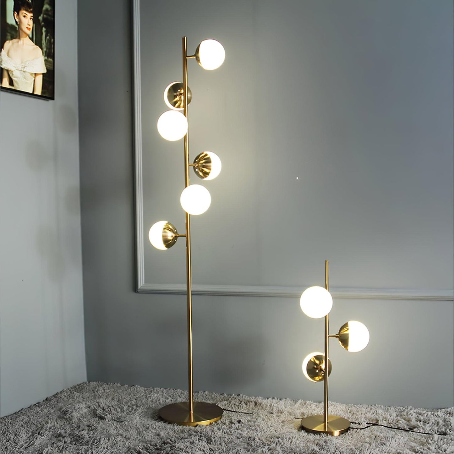 Doppler LED Tree Lamp - Modern Gold Floor Light with Glass Globes