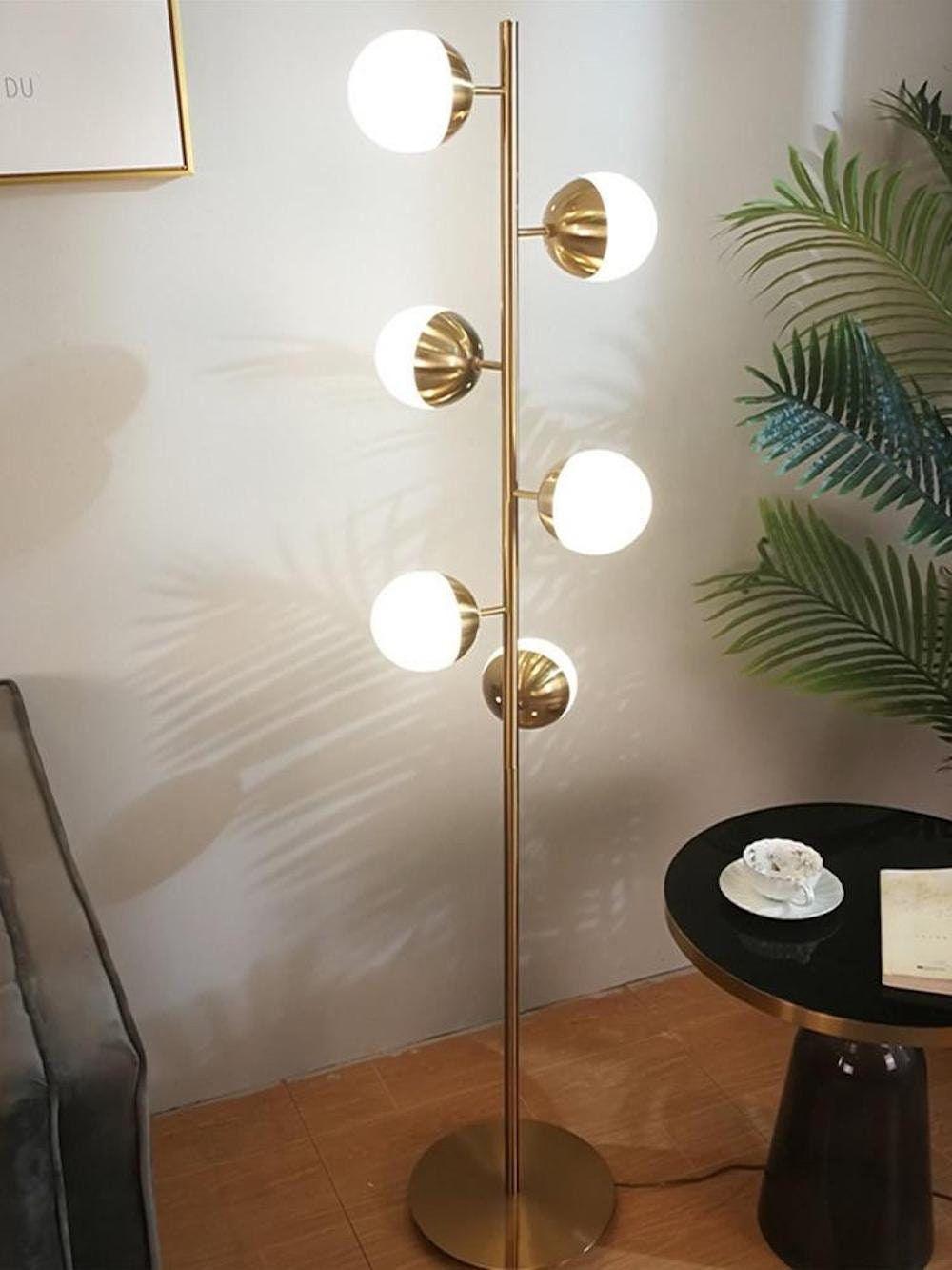 Doppler LED Tree Lamp - Modern Gold Floor Light with Glass Globes
