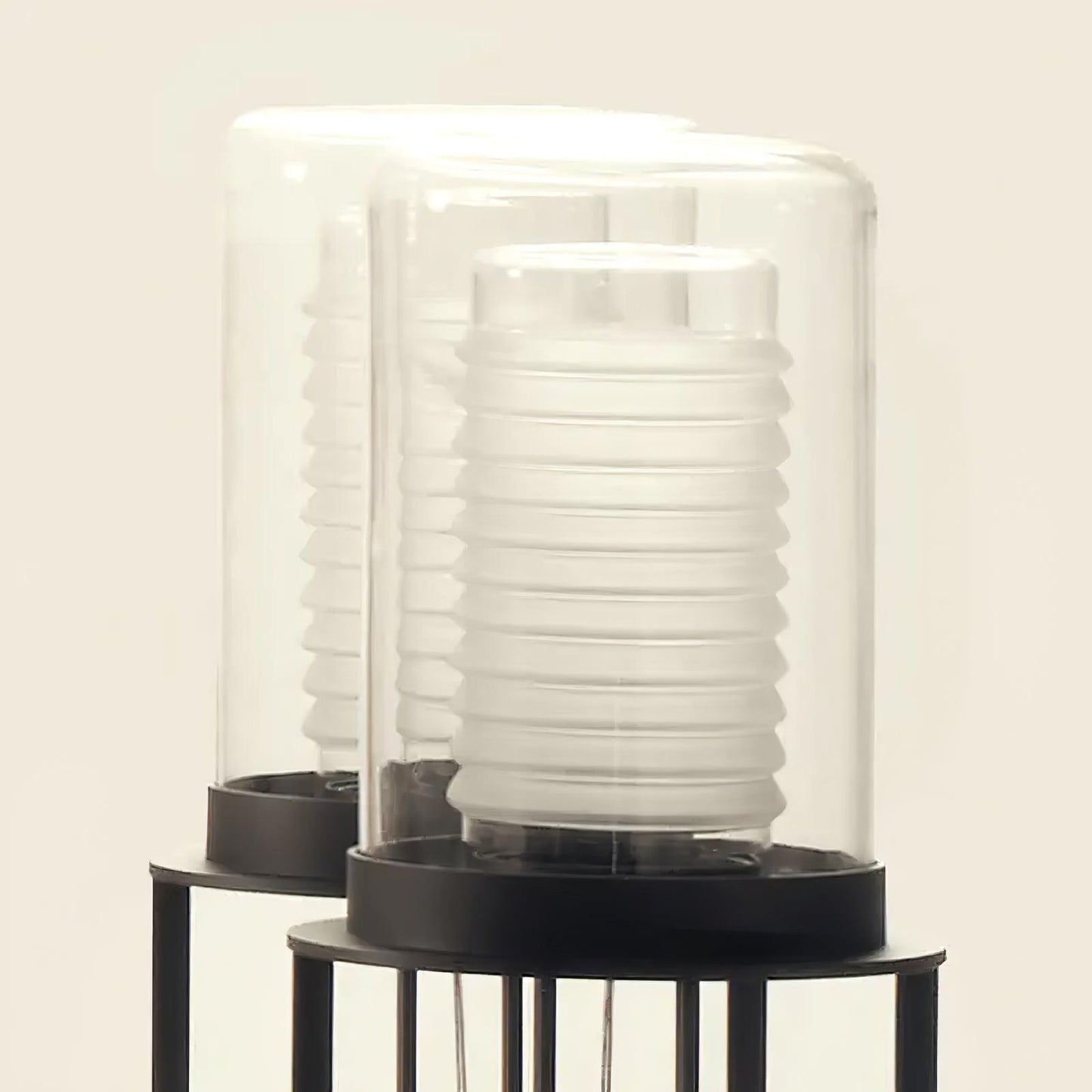 Dual Cylinder Glass Floor Lamp with LED Light, Black