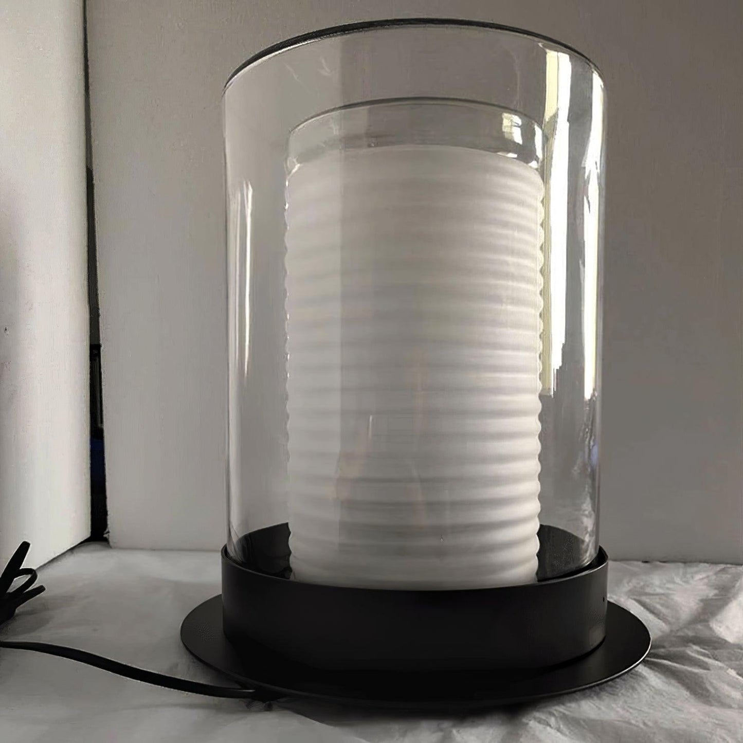Dual Cylinder Glass Floor Lamp with LED Light, Black