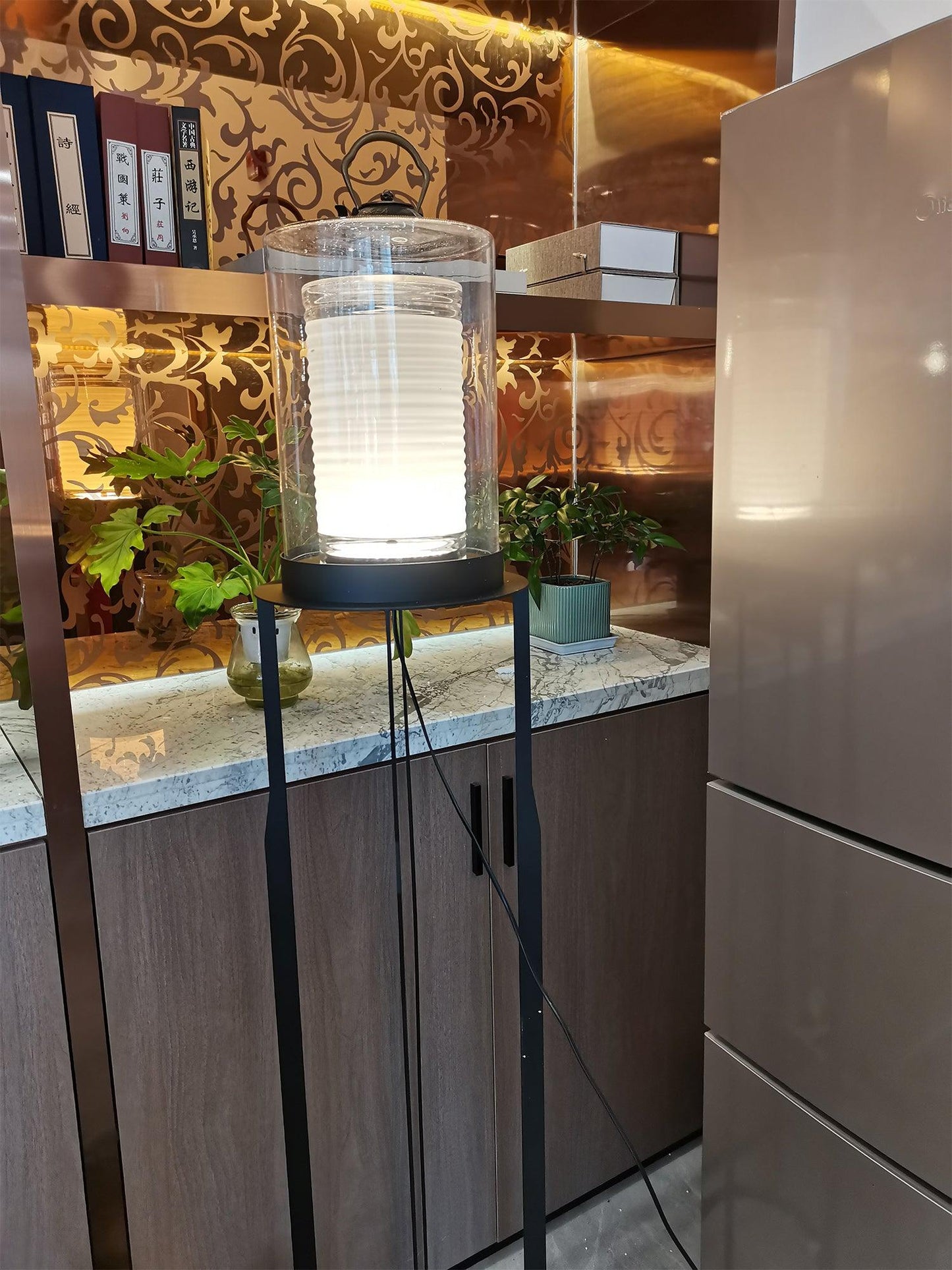 Dual Cylinder Glass Floor Lamp with LED Light, Black