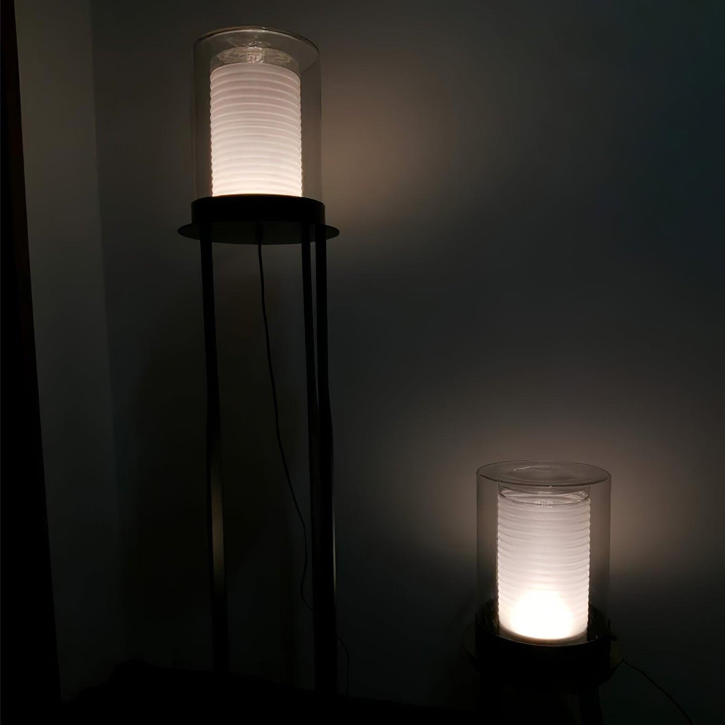 Dual Cylinder Glass Floor Lamp with LED Light, Black
