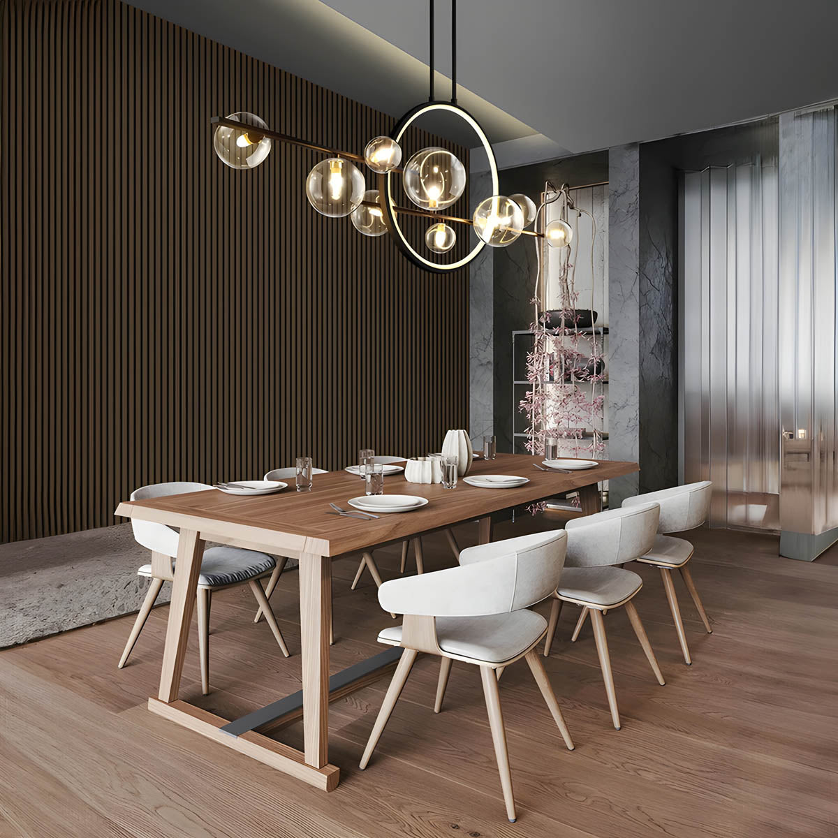 ELARA | Modern Glass Ball Chandeliers, LED, Dimmable Options