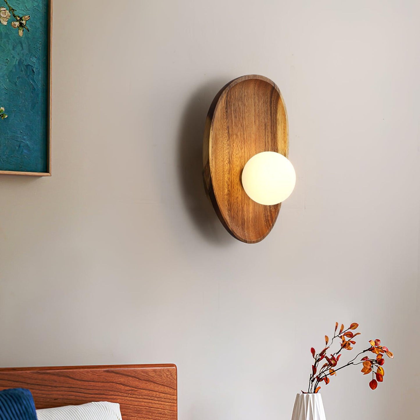 Eivor Wall Lamp - Handmade Wood and Glass Sconce LED