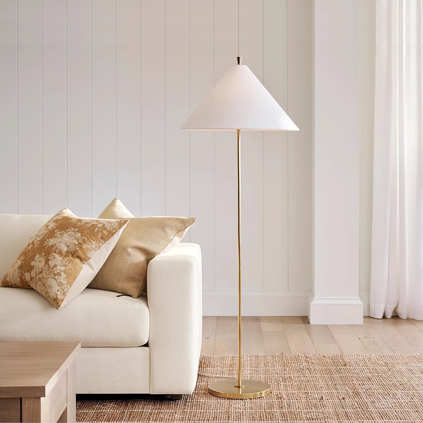 Ellis Floor Lamp with Brass Frame and White Shade