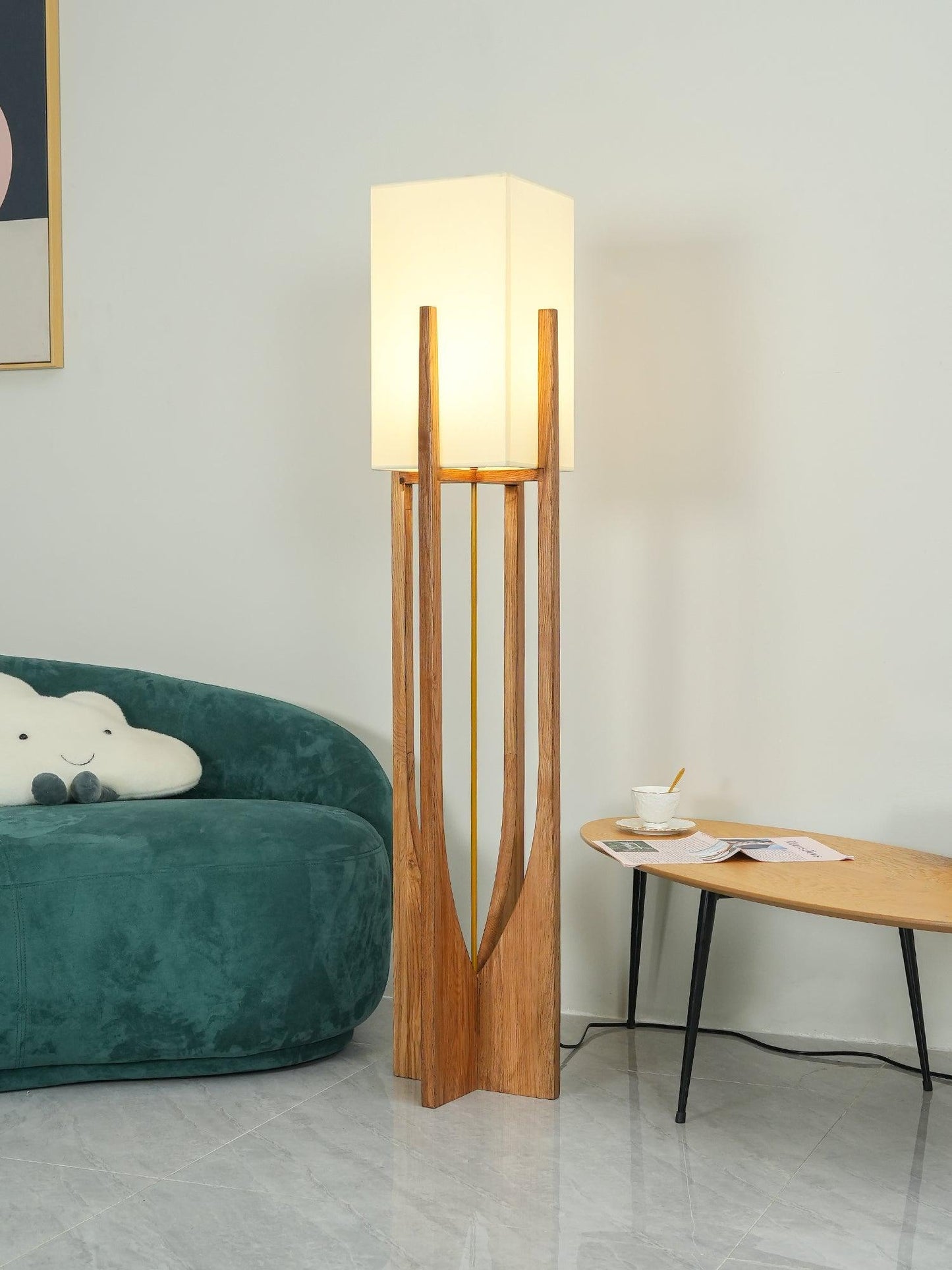 Fairbanks Floor Lamp - LED Ash Wood Design for Indoor Use
