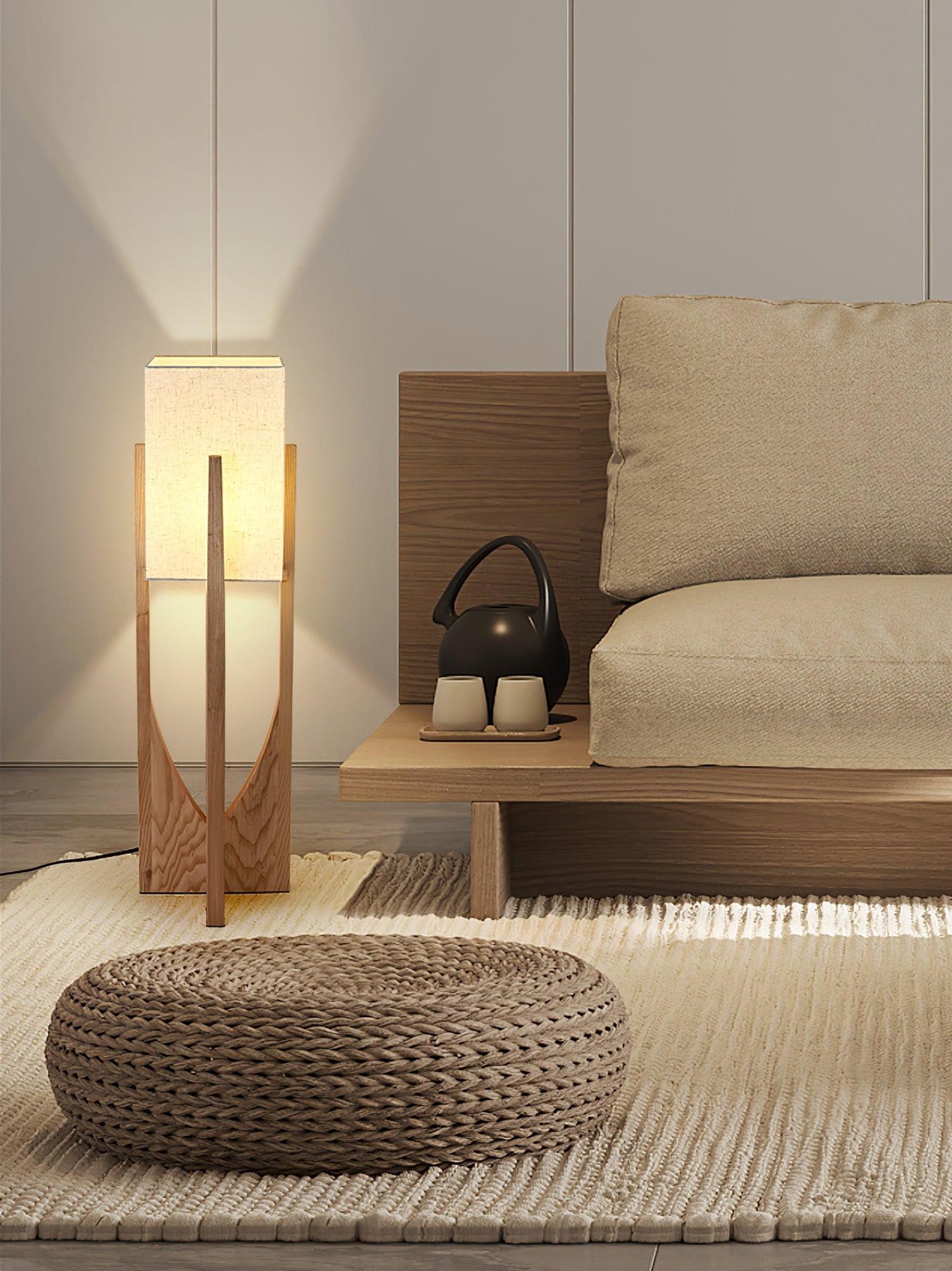 Fairbanks Floor Lamp - LED Ash Wood Design for Indoor Use