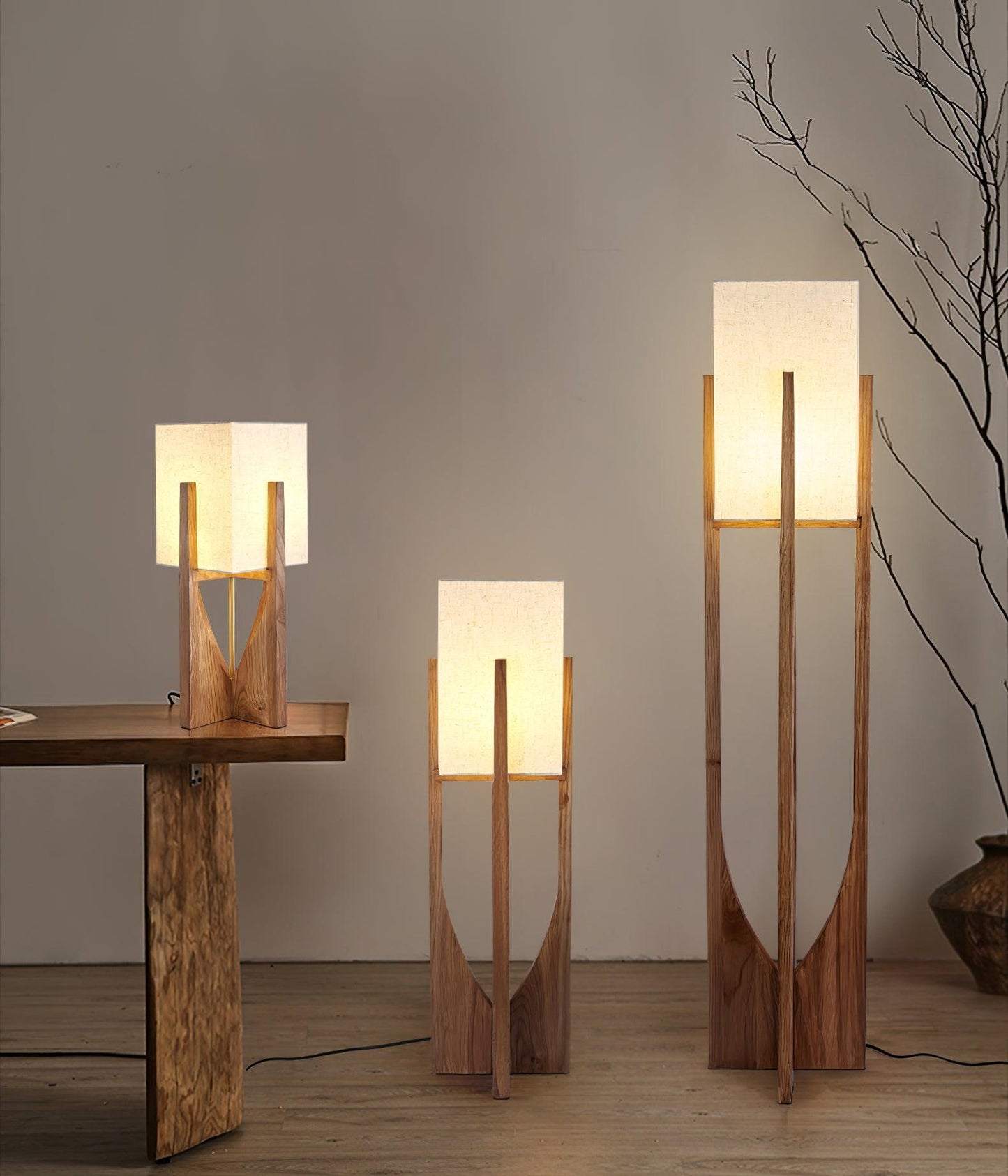 Fairbanks Floor Lamp - LED Ash Wood Design for Indoor Use