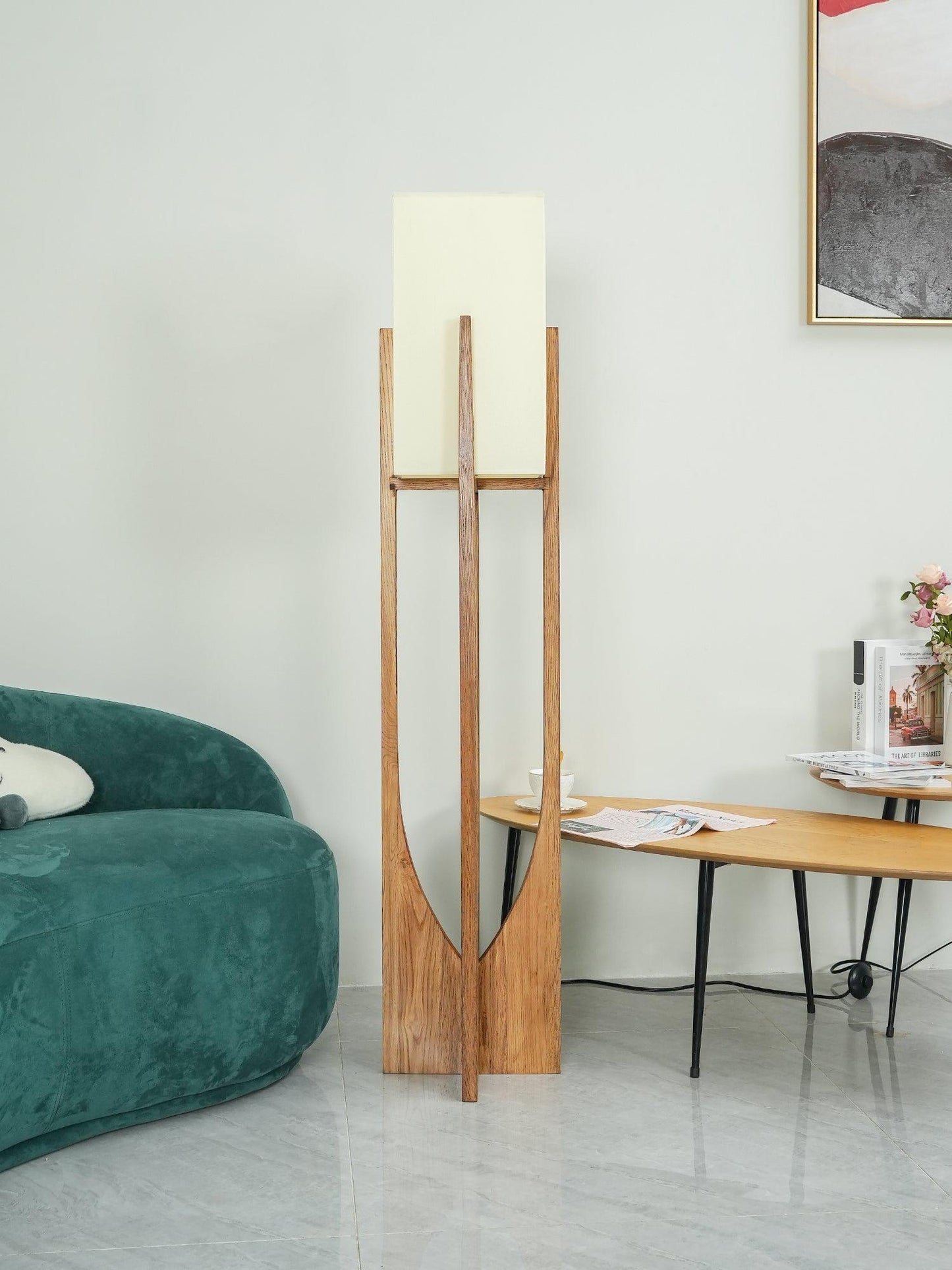 Fairbanks Floor Lamp - LED Ash Wood Design for Indoor Use