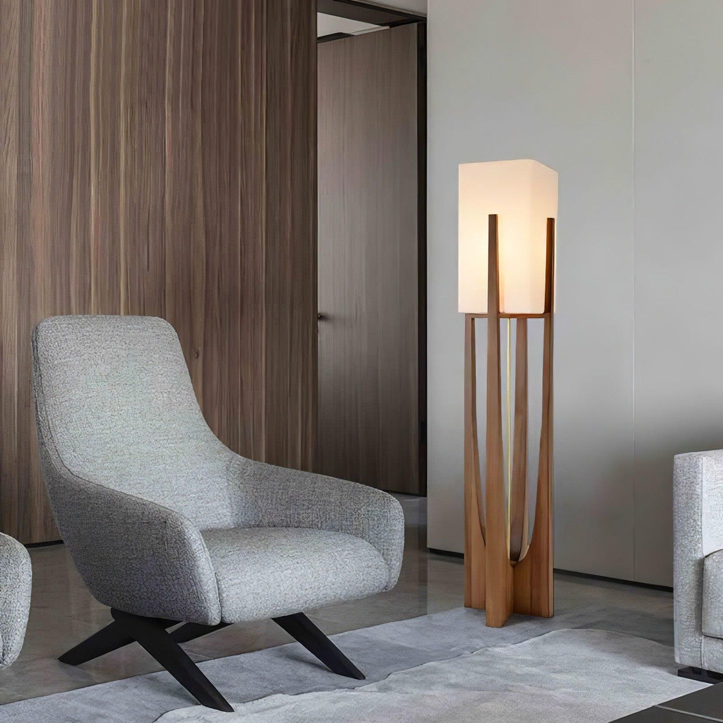 Fairbanks Floor Lamp - LED Ash Wood Design for Indoor Use