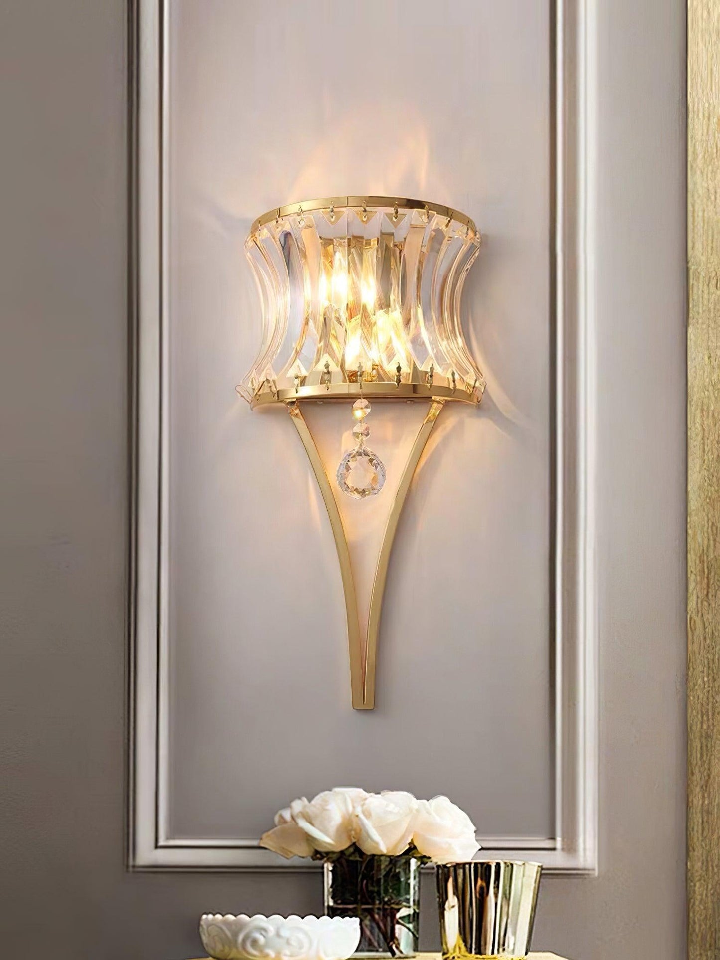 Fantania Wall Lamp Set of 2 LED Gold Crystal Sconce