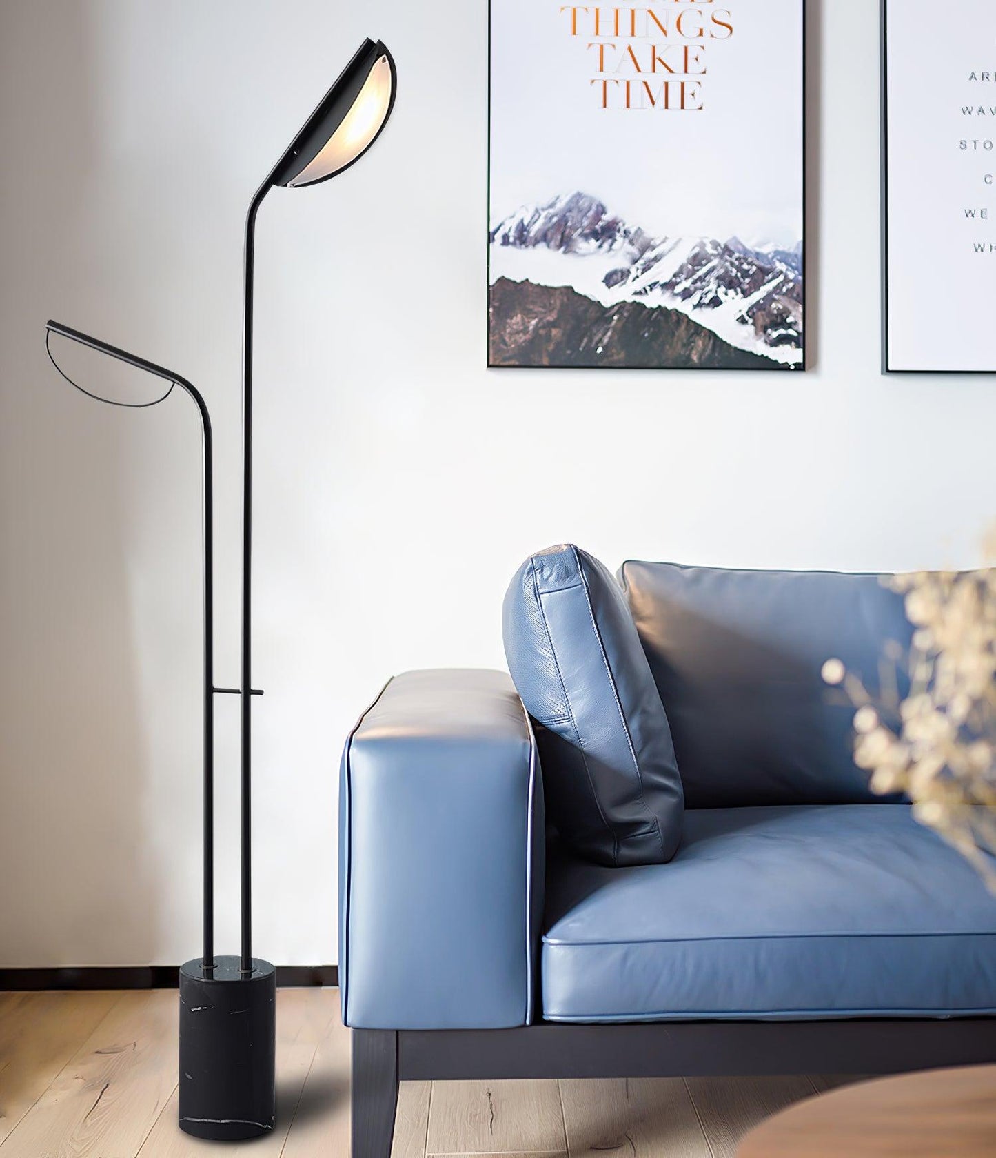 Filo Floor Lamp with Integrated LED and Black Marble Base