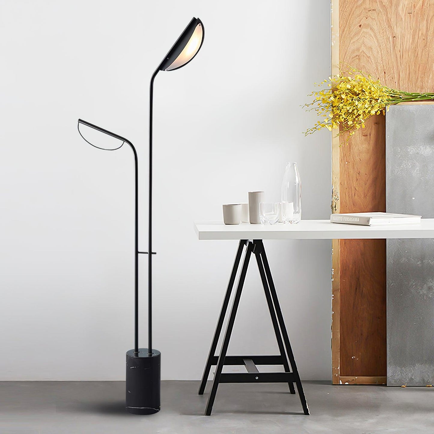 Filo Floor Lamp with Integrated LED and Black Marble Base