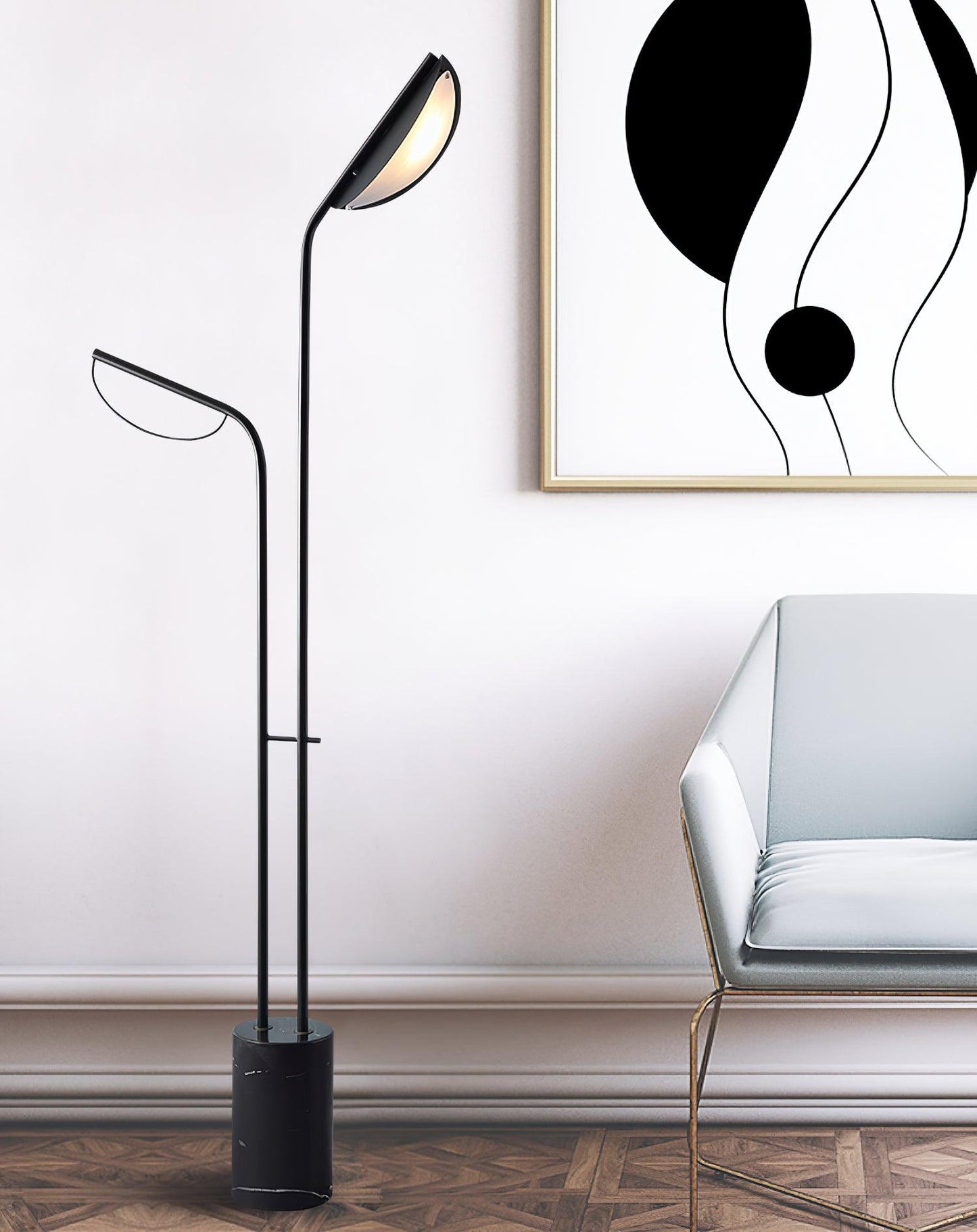 Filo Floor Lamp with Integrated LED and Black Marble Base