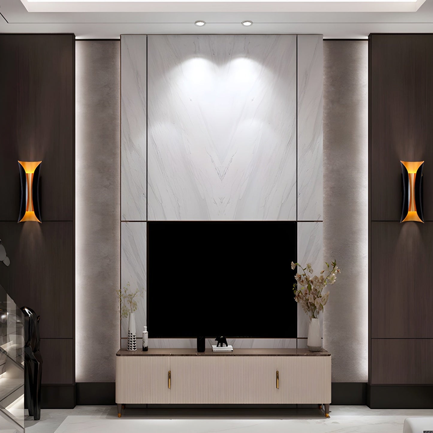 Flame Art Wall Sconce LED Black Gold Indoor Lighting Decor