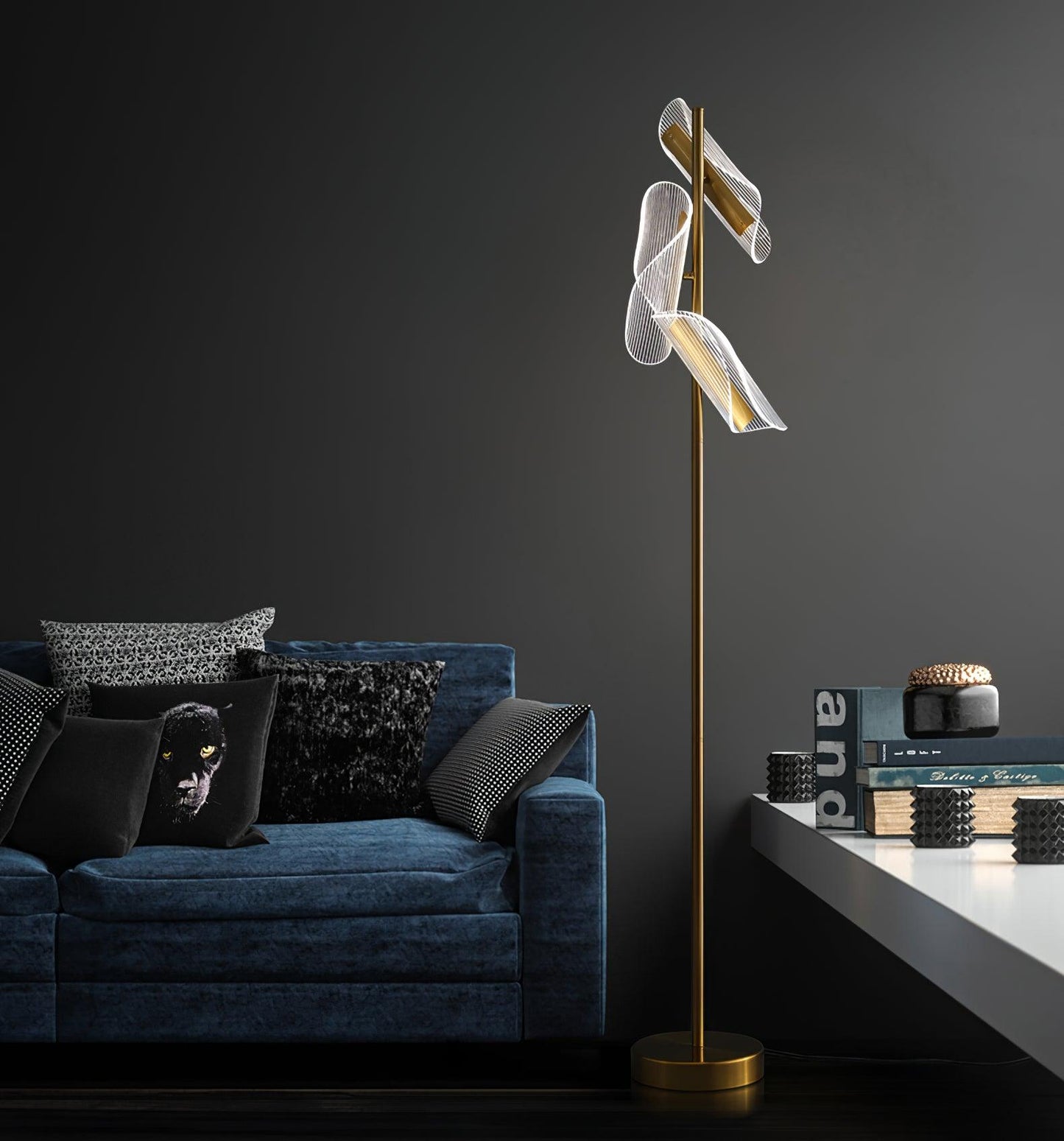 Flame Floor Lamp with LED Light and Marble Base