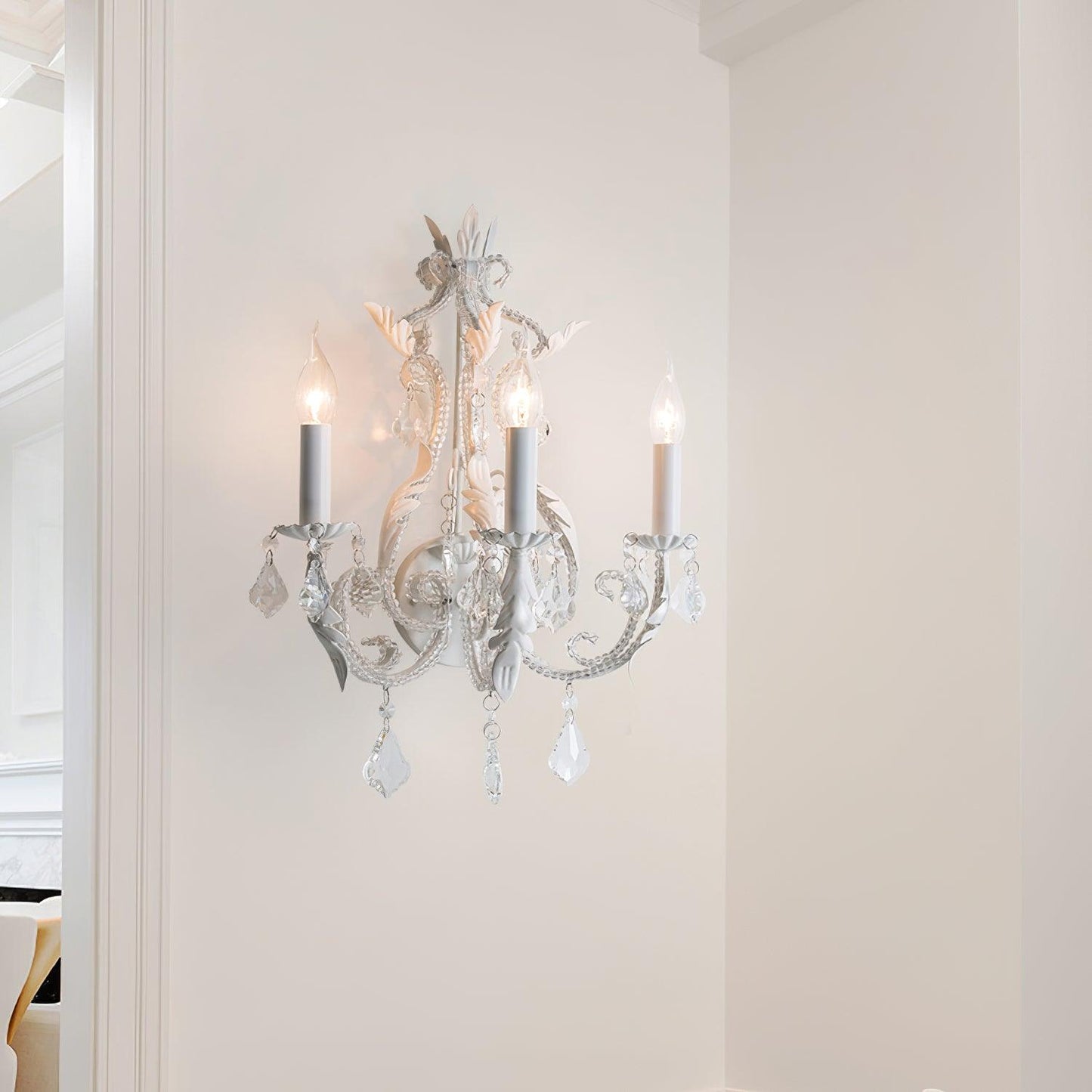 Candle Holder Wall Lamp Set of 2 with Crystal Accents