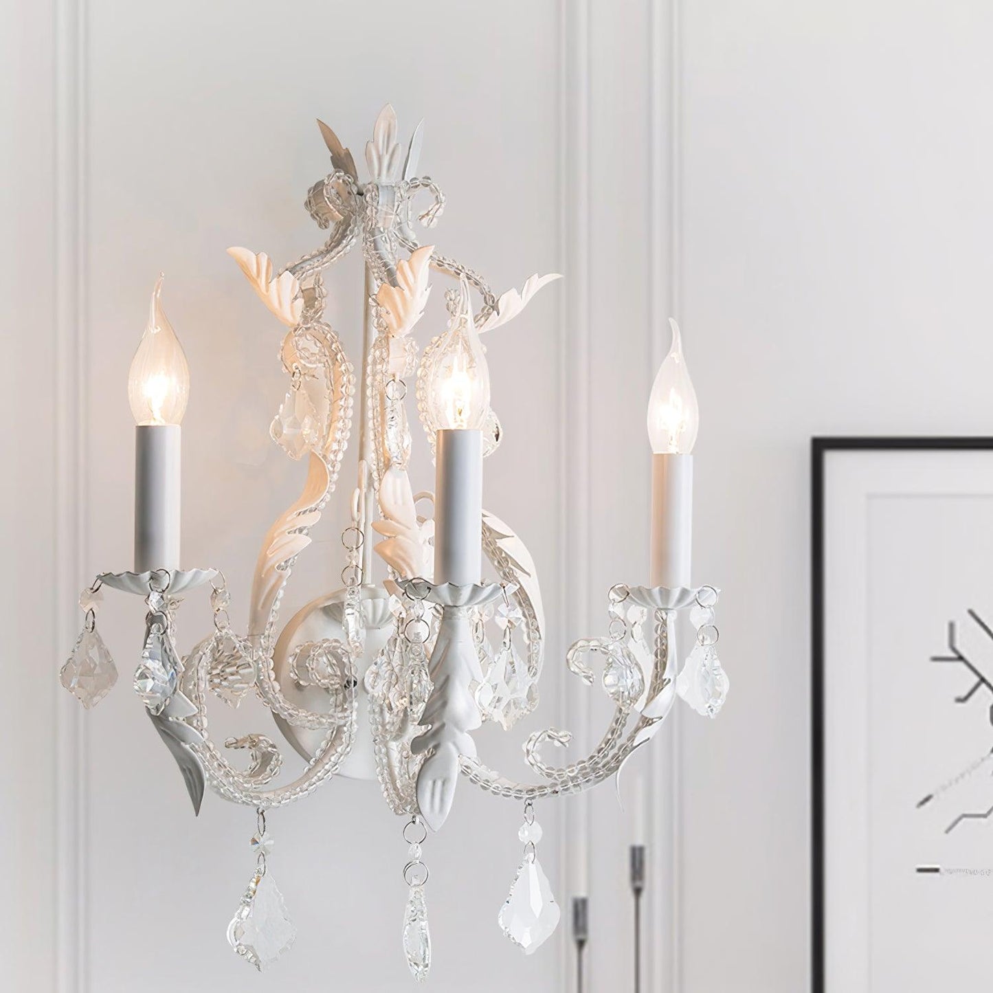 Candle Holder Wall Lamp Set of 2 with Crystal Accents