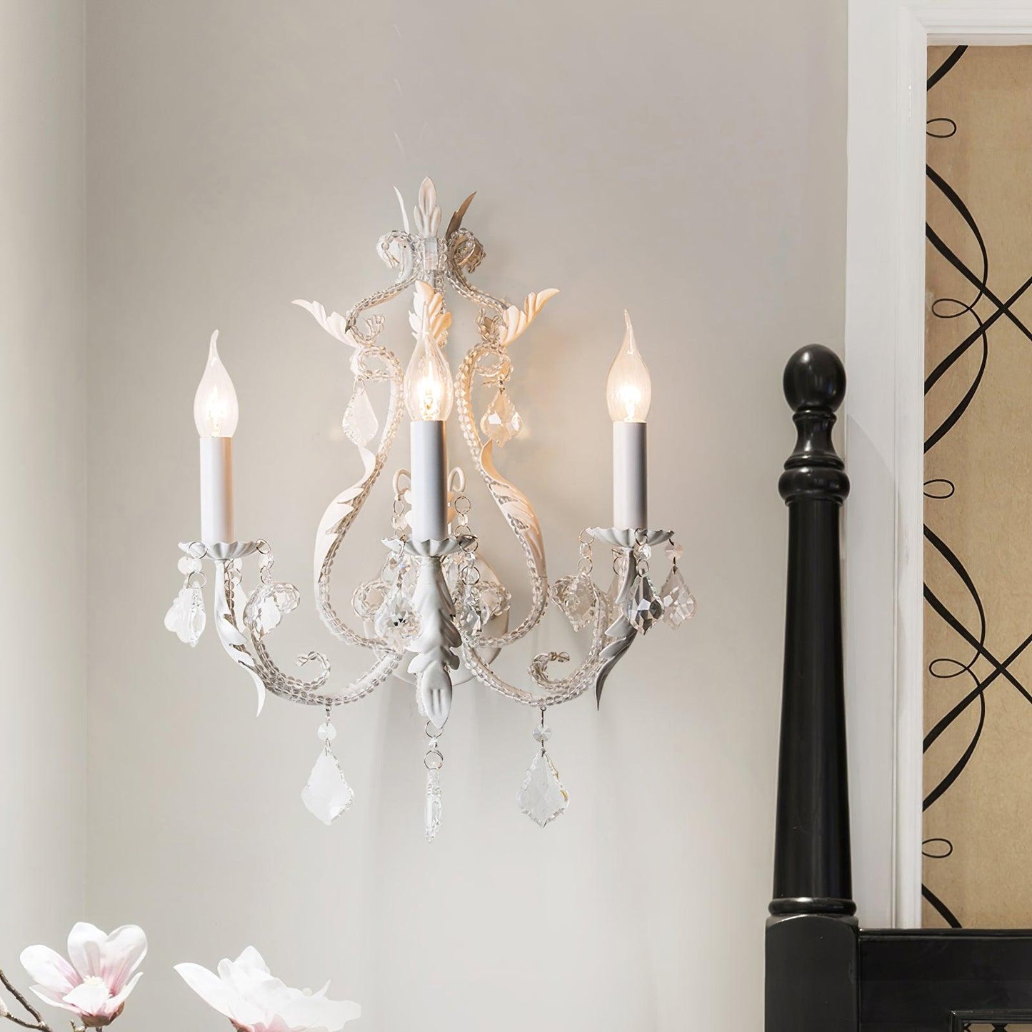 Candle Holder Wall Lamp Set of 2 with Crystal Accents