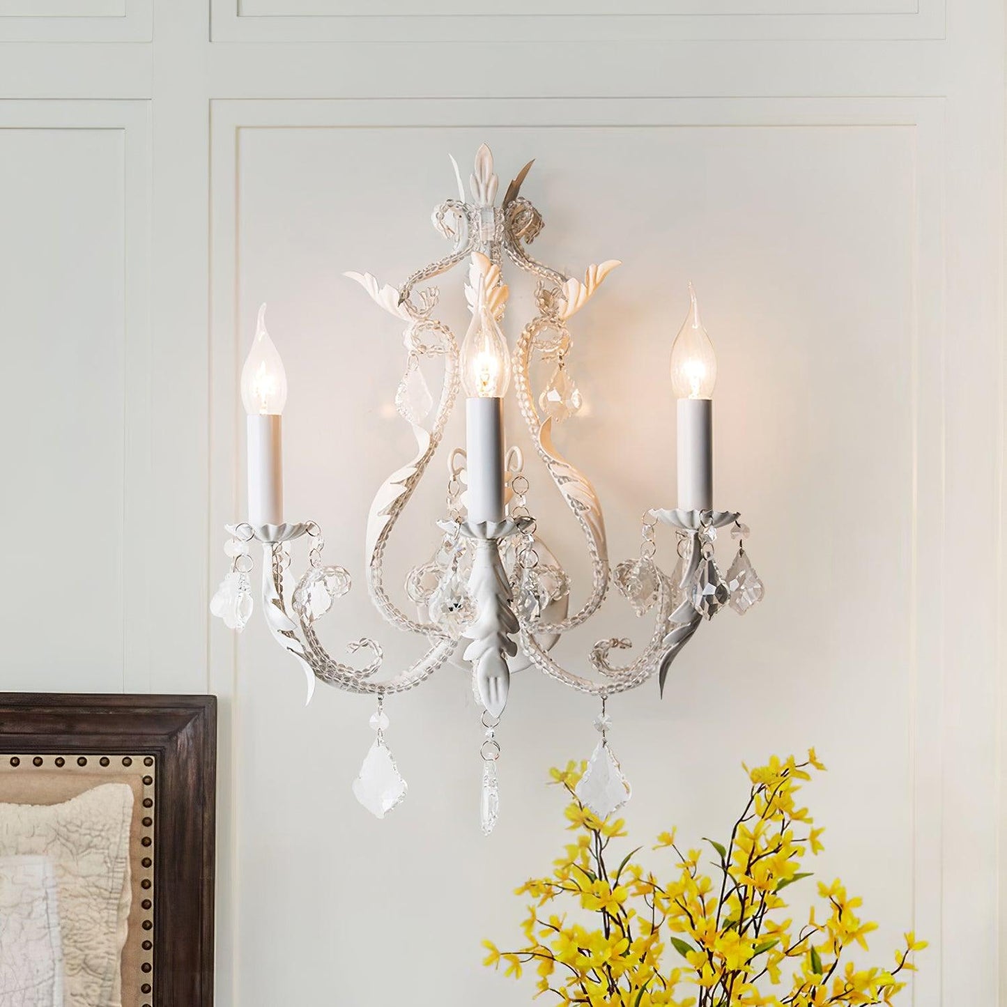 Candle Holder Wall Lamp Set of 2 with Crystal Accents