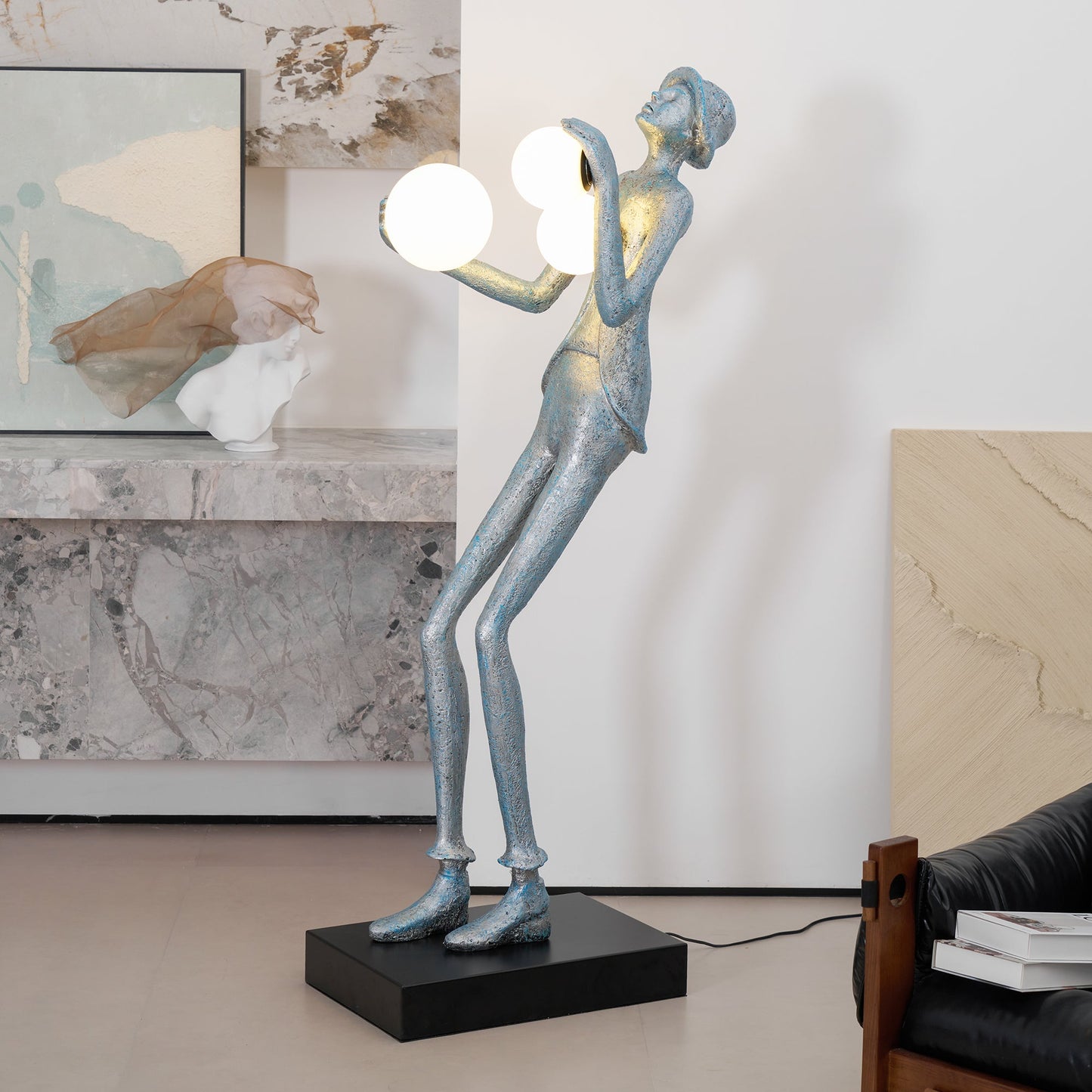 Gentleman Sculpture Floor Lamp with LED Light - Blue Decor