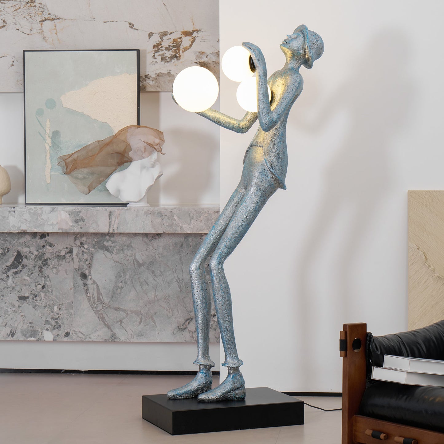 Gentleman Sculpture Floor Lamp with LED Light - Blue Decor