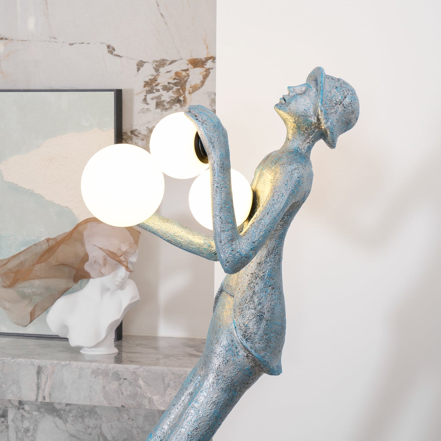 Gentleman Sculpture Floor Lamp with LED Light - Blue Decor