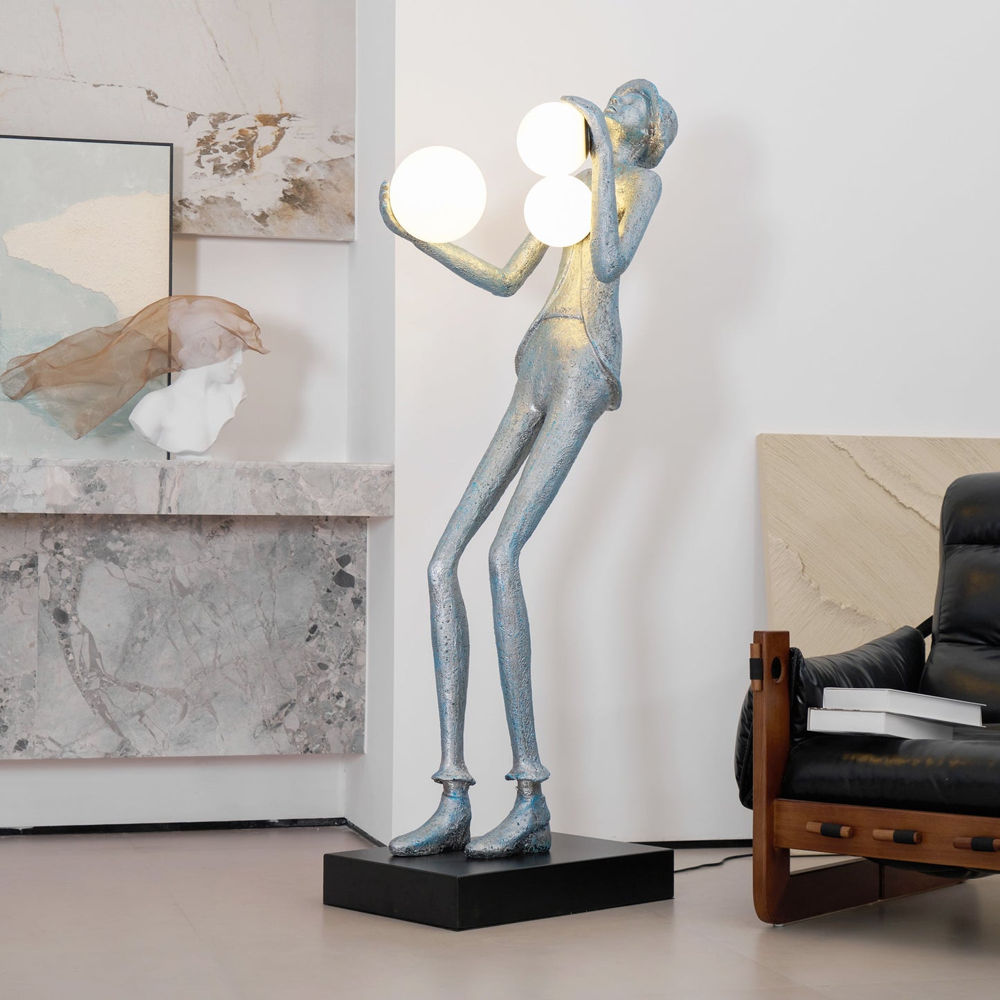 Gentleman Sculpture Floor Lamp with LED Light - Blue Decor