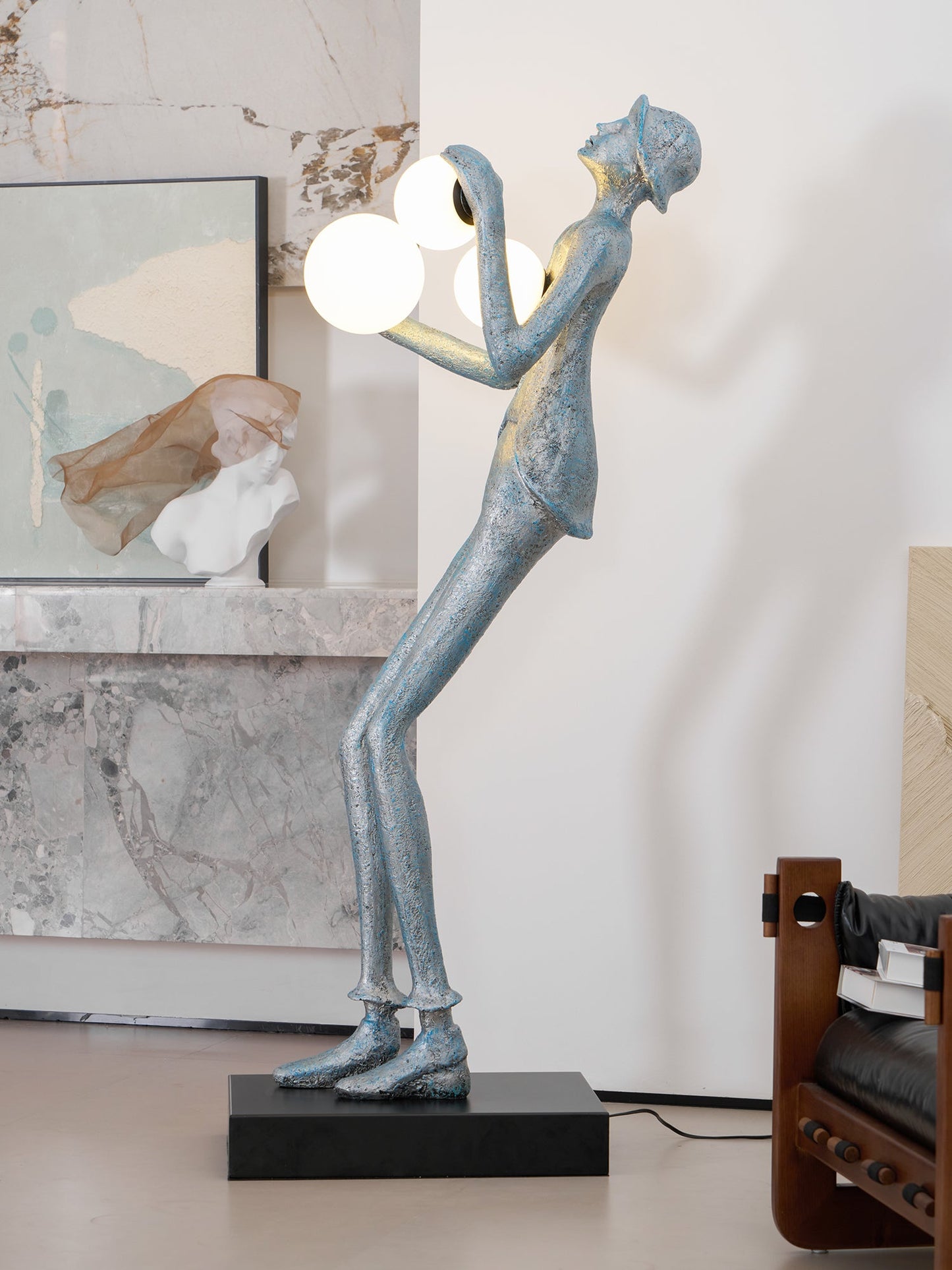 Gentleman Sculpture Floor Lamp with LED Light - Blue Decor