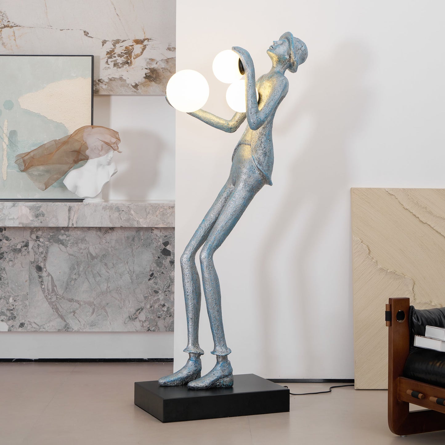 Gentleman Sculpture Floor Lamp with LED Light - Blue Decor