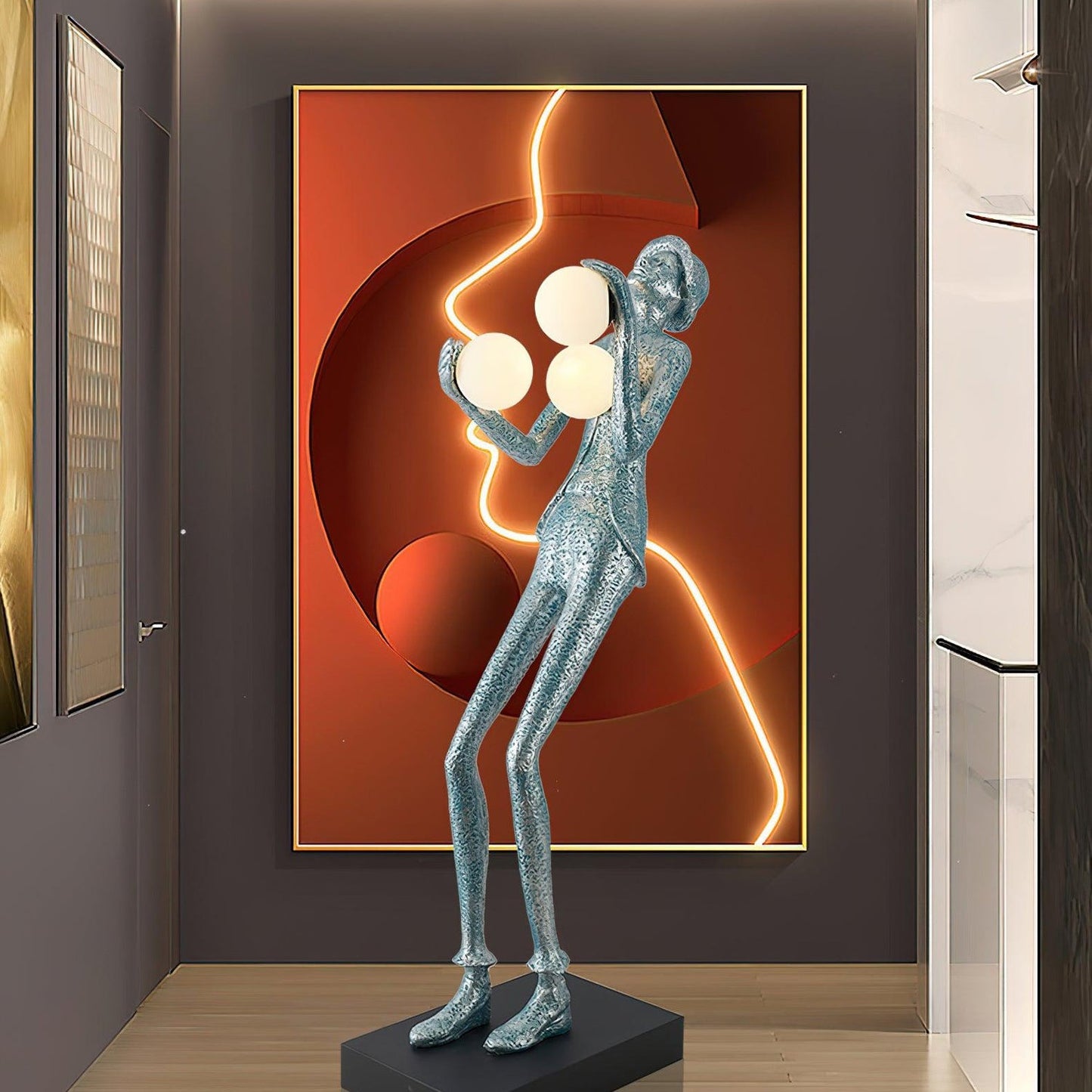 Gentleman Sculpture Floor Lamp with LED Light - Blue Decor