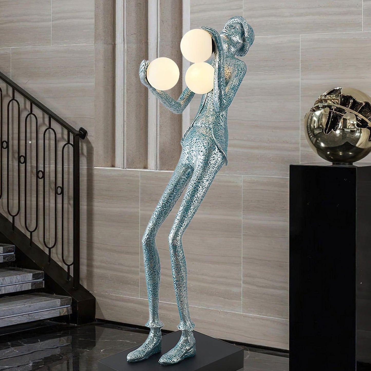 Gentleman Sculpture Floor Lamp with LED Light - Blue Decor