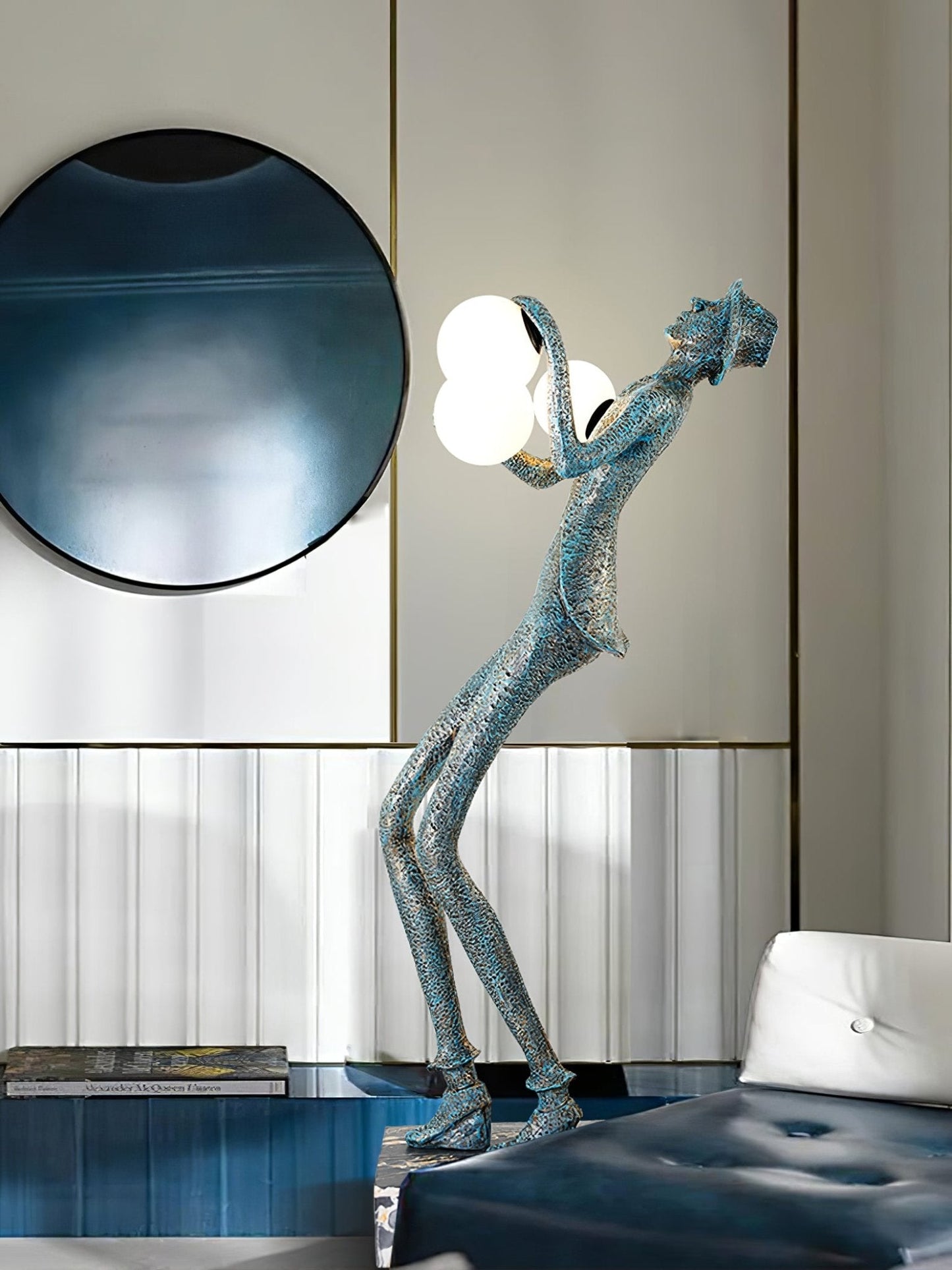 Gentleman Sculpture Floor Lamp with LED Light - Blue Decor