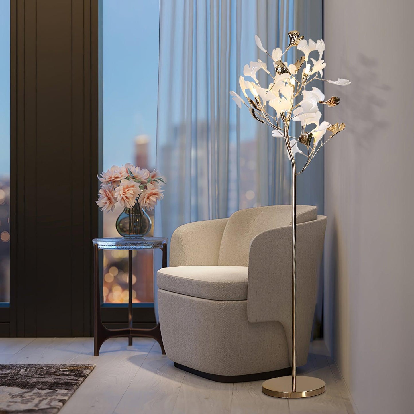 Gingko Leaf Floor Lamp - LED Ceramic Design, Indoor Use