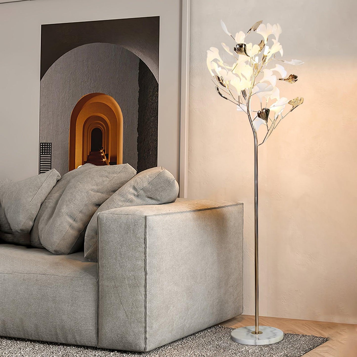 Gingko Leaf Floor Lamp - LED Ceramic Design, Indoor Use