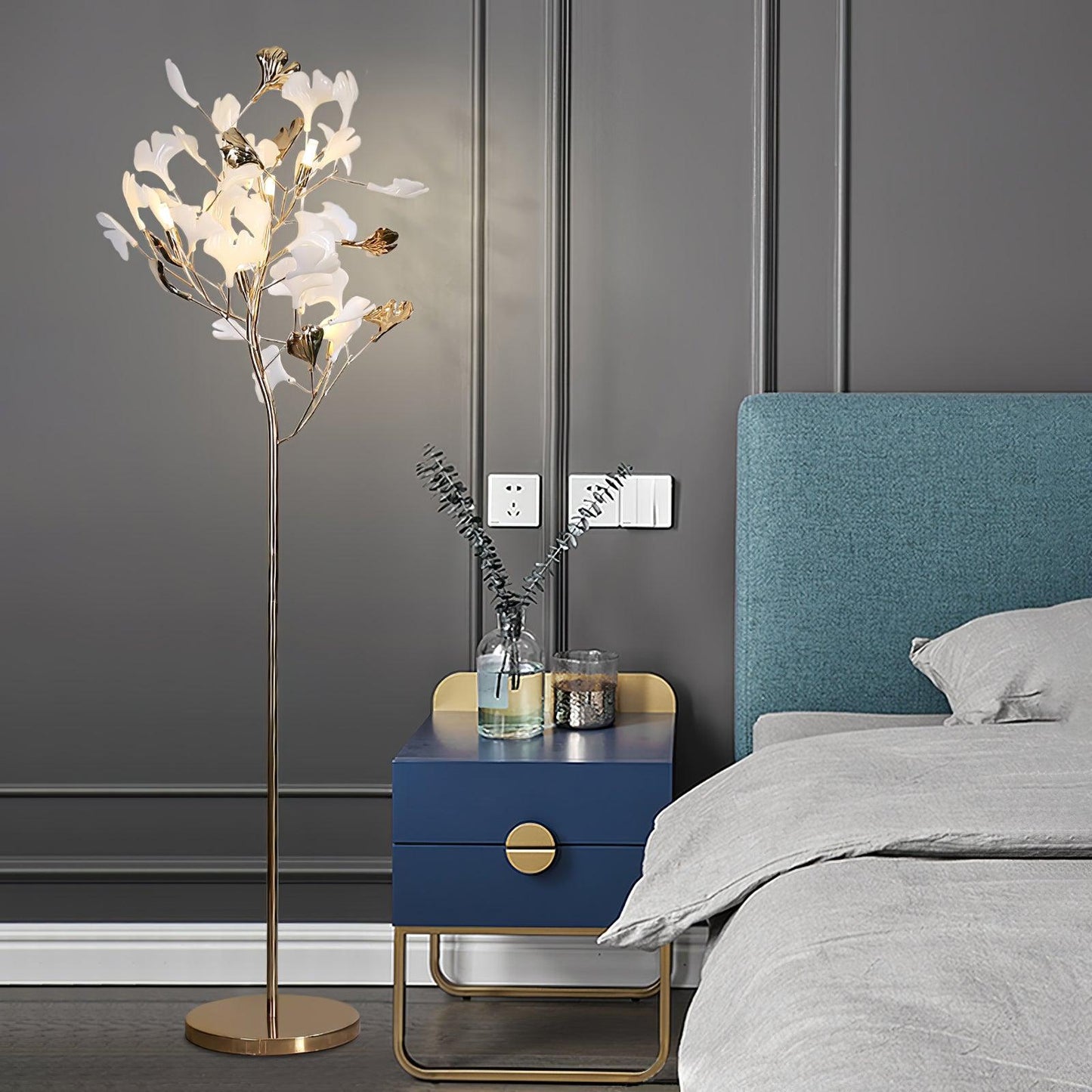 Gingko Leaf Floor Lamp - LED Ceramic Design, Indoor Use
