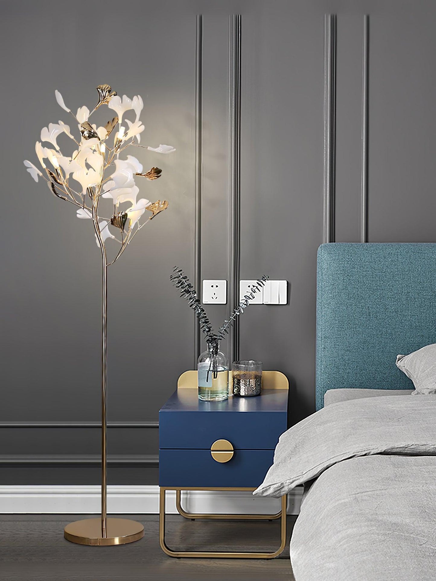 Gingko Leaf Floor Lamp - LED Ceramic Design, Indoor Use