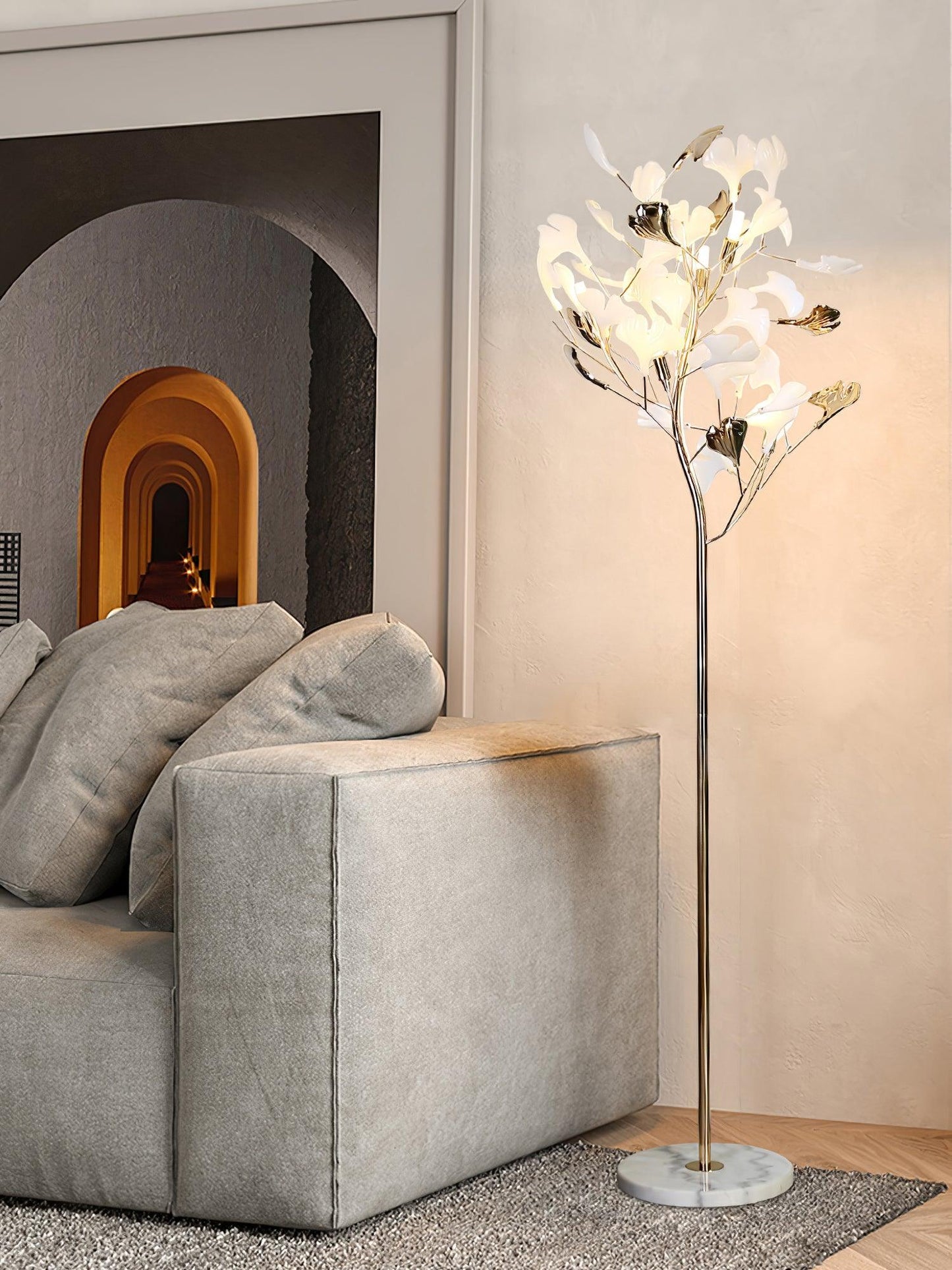Gingko Leaf Floor Lamp - LED Ceramic Design, Indoor Use