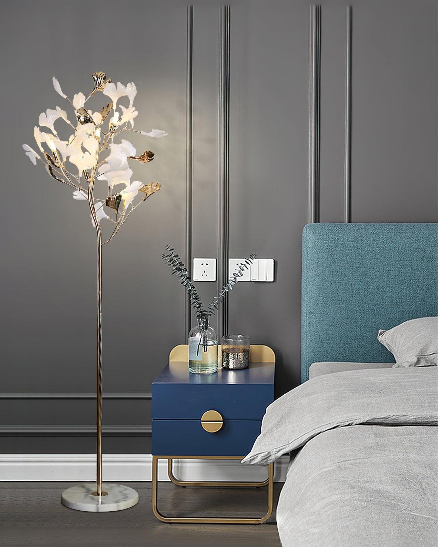 Gingko Leaf Floor Lamp - LED Ceramic Design, Indoor Use