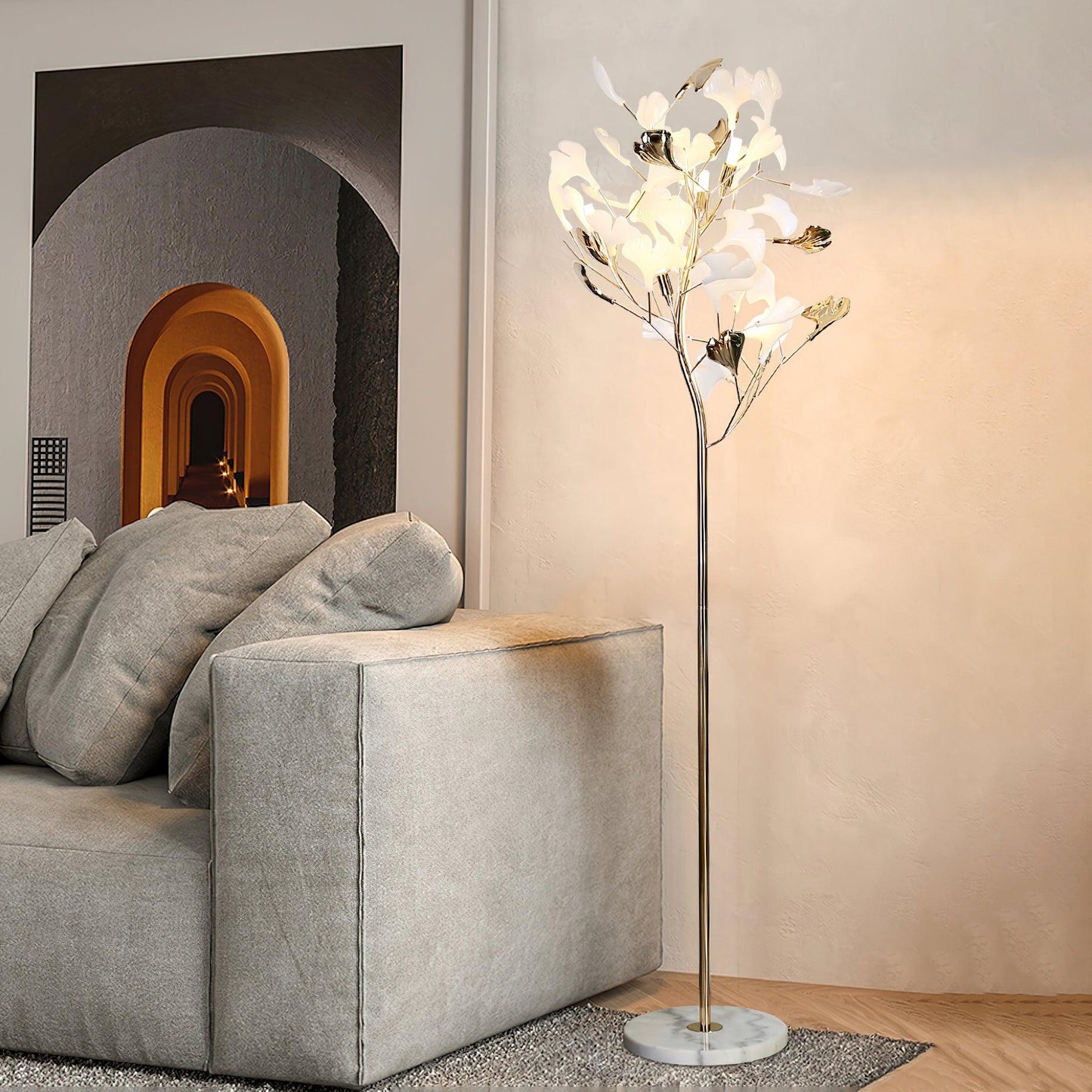 Gingko Leaf Floor Lamp - LED Ceramic Design, Indoor Use