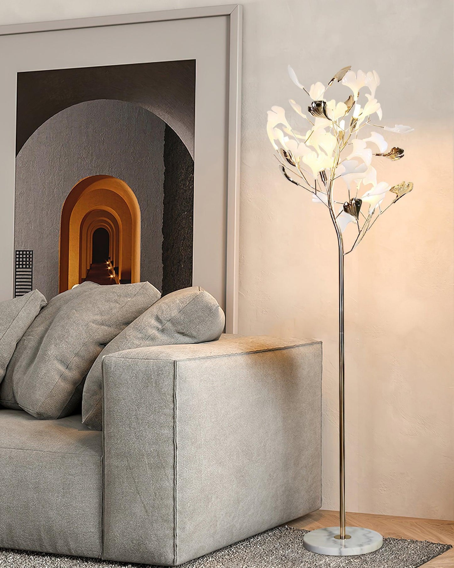 Gingko Leaf Floor Lamp - LED Ceramic Design, Indoor Use