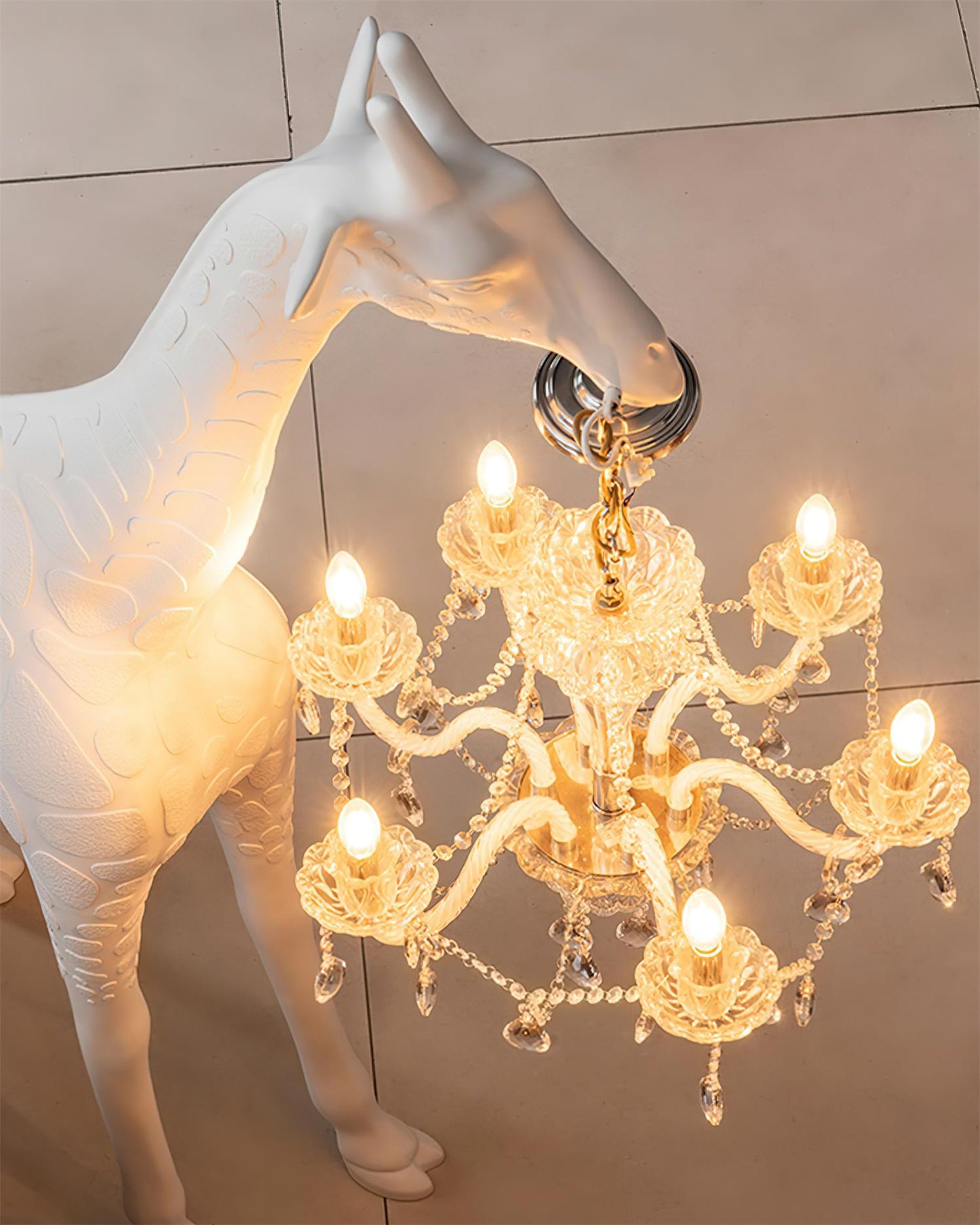 Giraffe Sculpture Floor Lamp with Crystal Chandelier Light