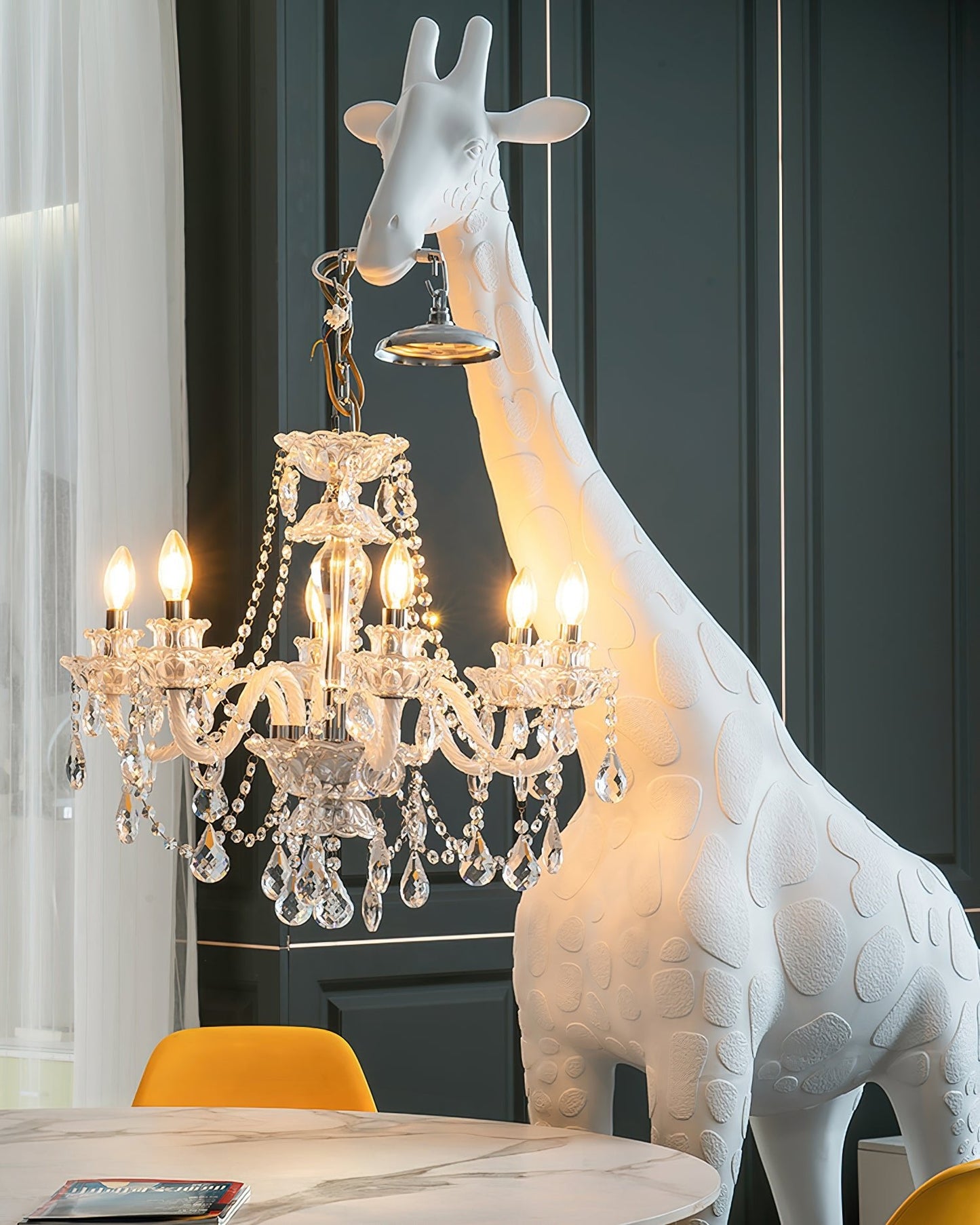Giraffe Sculpture Floor Lamp with Crystal Chandelier Light