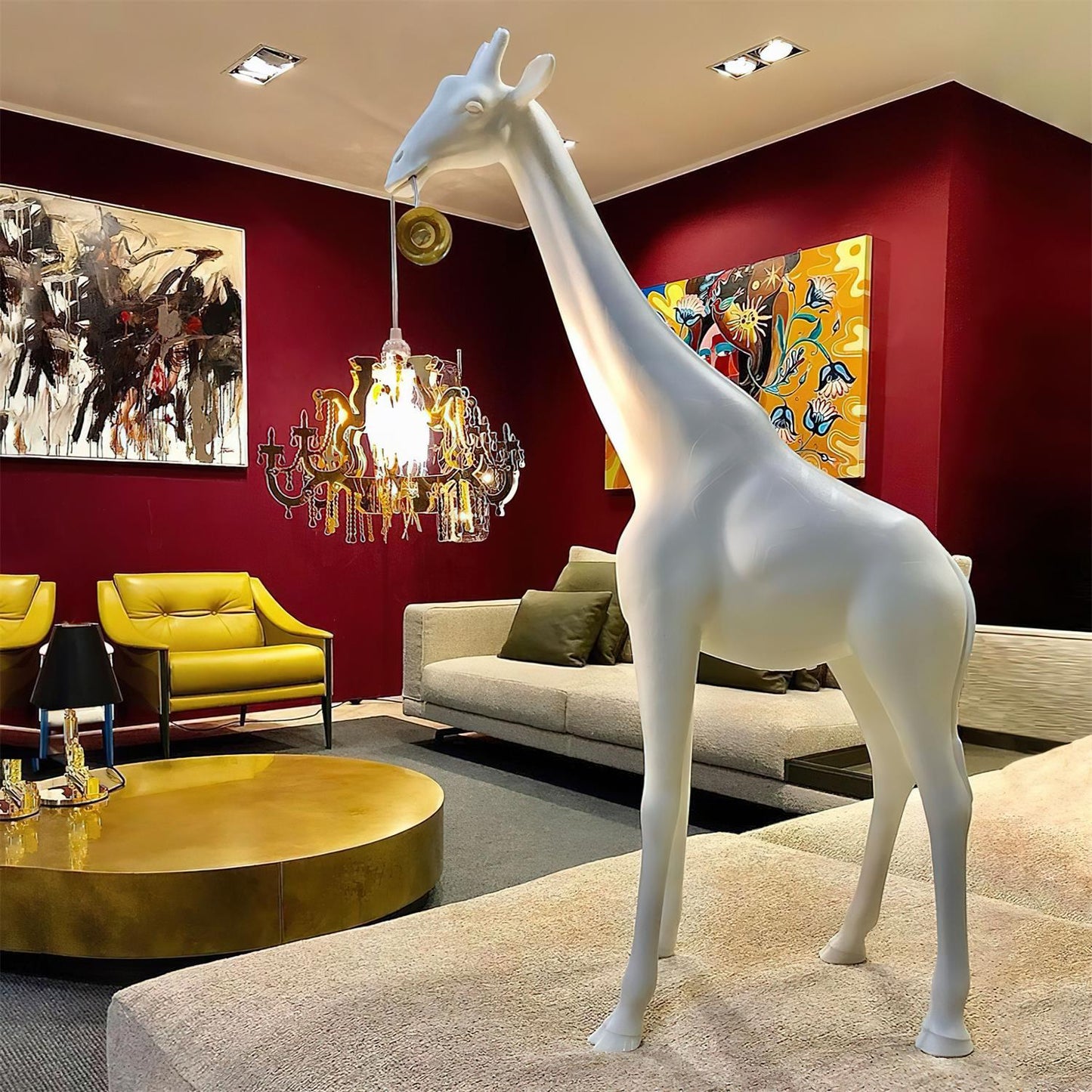 Giraffe Sculpture Floor Lamp with Crystal Chandelier Light
