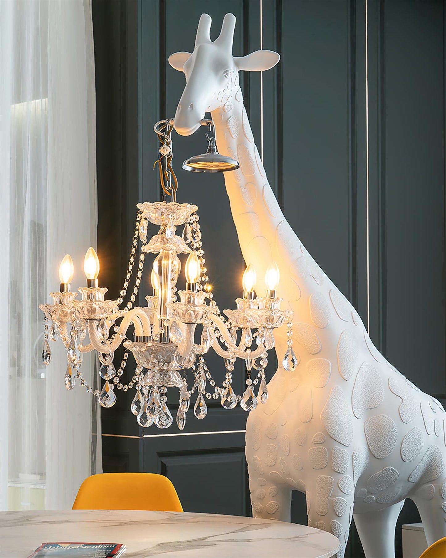 Giraffe Sculpture Floor Lamp with Crystal Chandelier Light