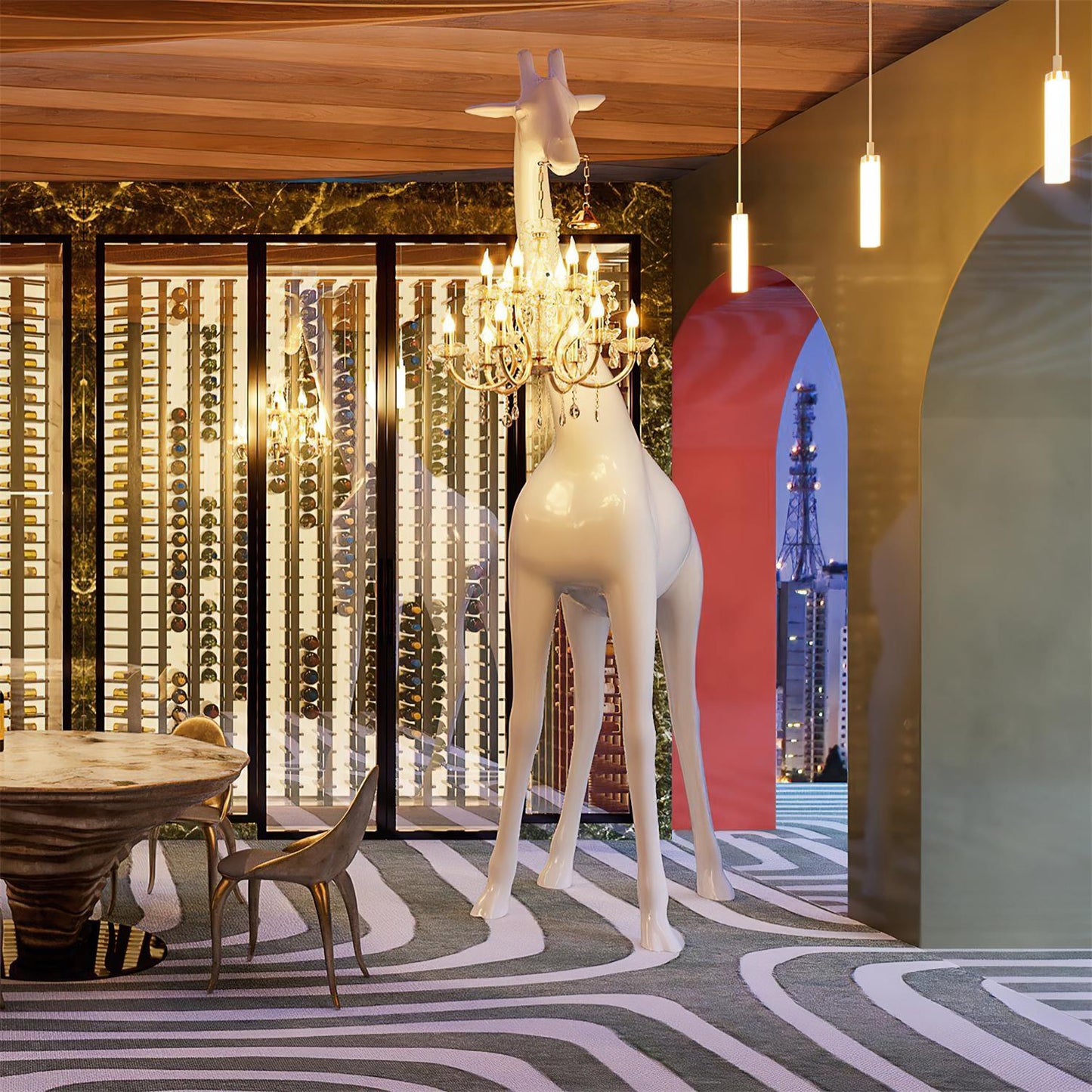 Giraffe Sculpture Floor Lamp with Crystal Chandelier Light