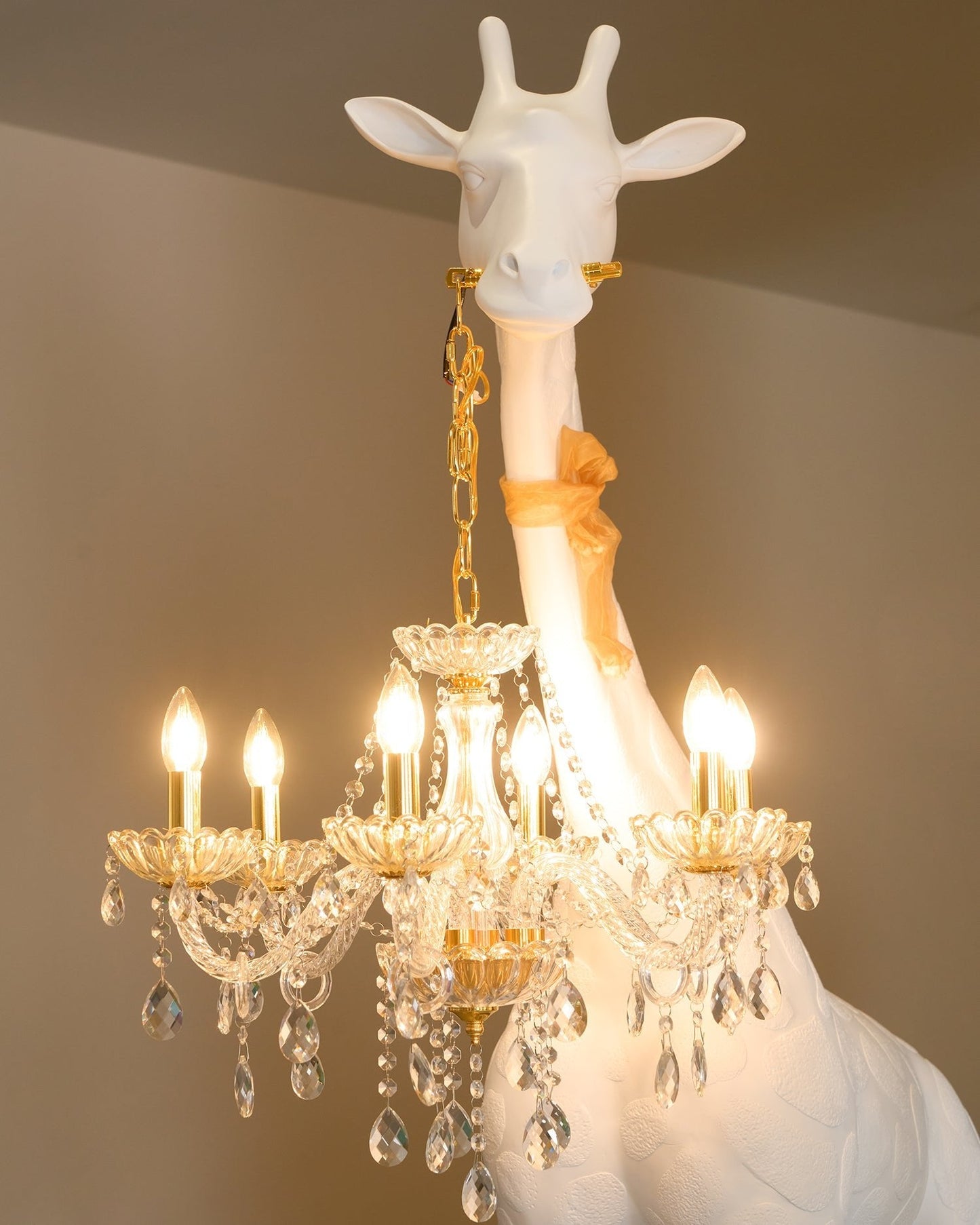 Giraffe Sculpture Floor Lamp with Crystal Chandelier Light