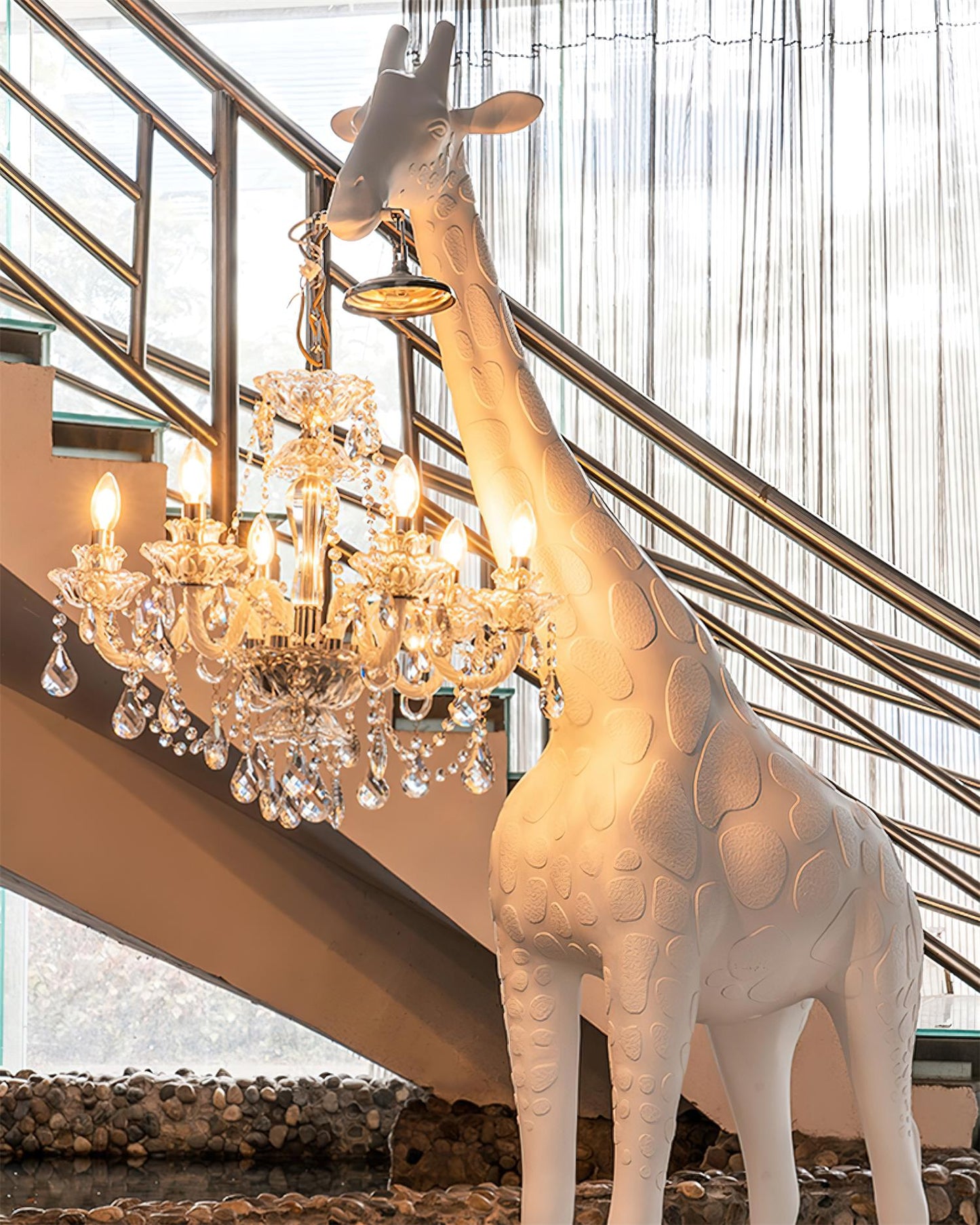 Giraffe Sculpture Floor Lamp with Crystal Chandelier Light