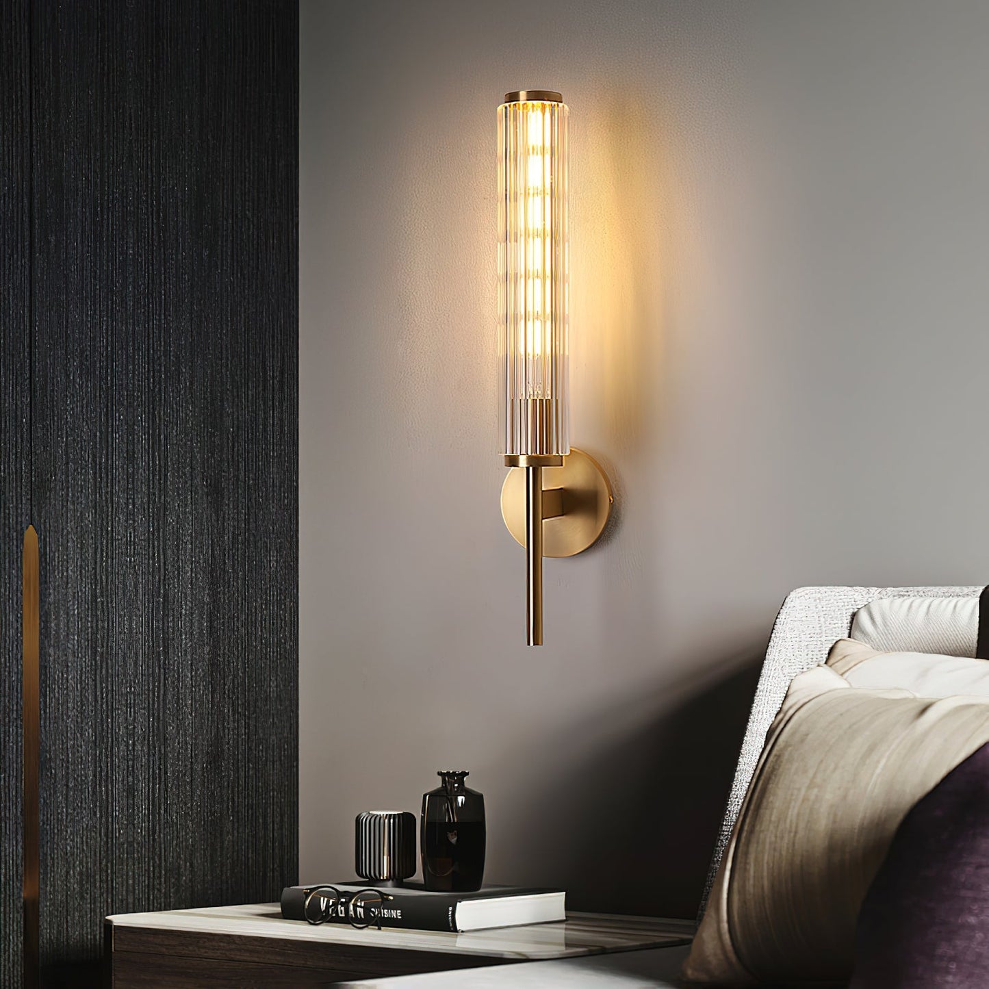 Glass Linear Brass Wall Light with Integrated LED Indoor