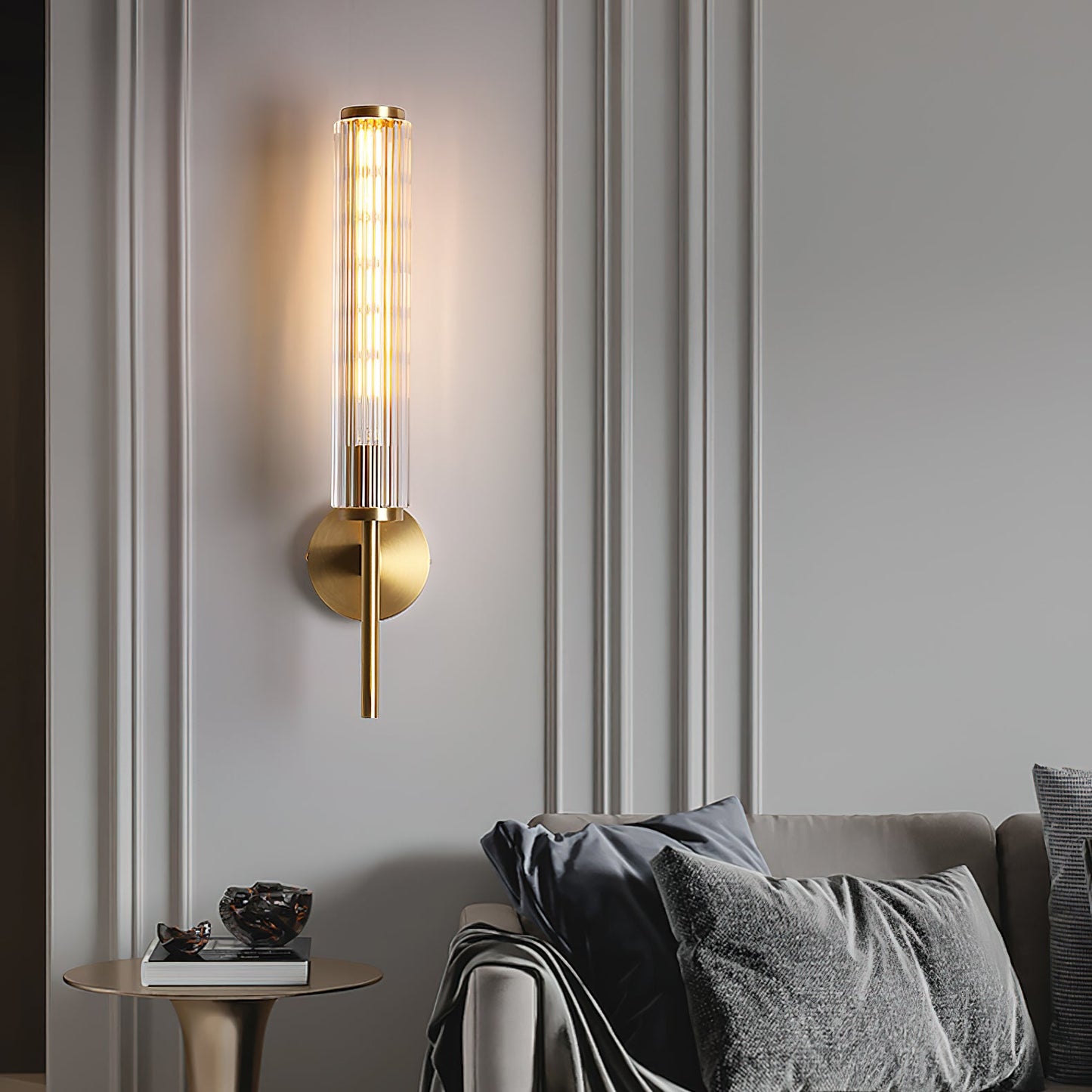 Glass Linear Brass Wall Light with Integrated LED Indoor